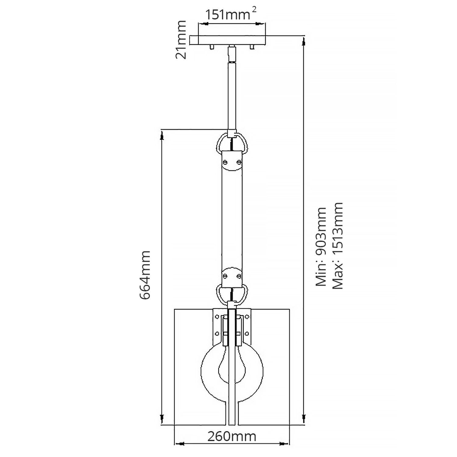 Hängelampe eckig 26 cm breit H: max. 151,3 cm E27