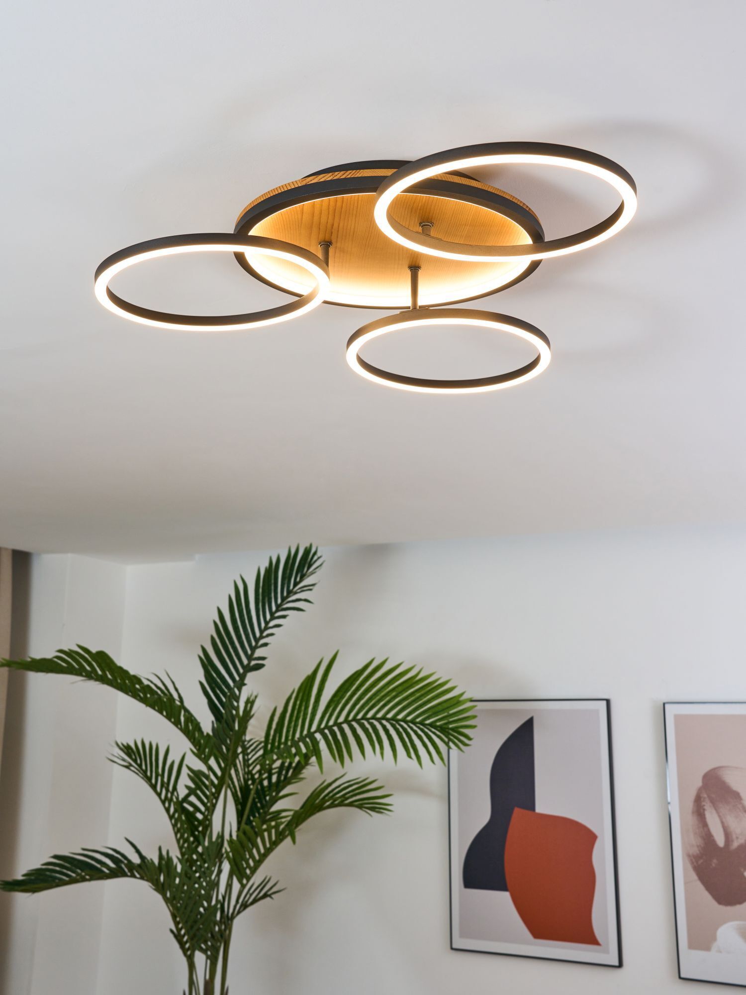 LED Deckenlampe Natur Schwarz Weiß L:60,8 cm 3000 W Pflanze, Deckenleuchte