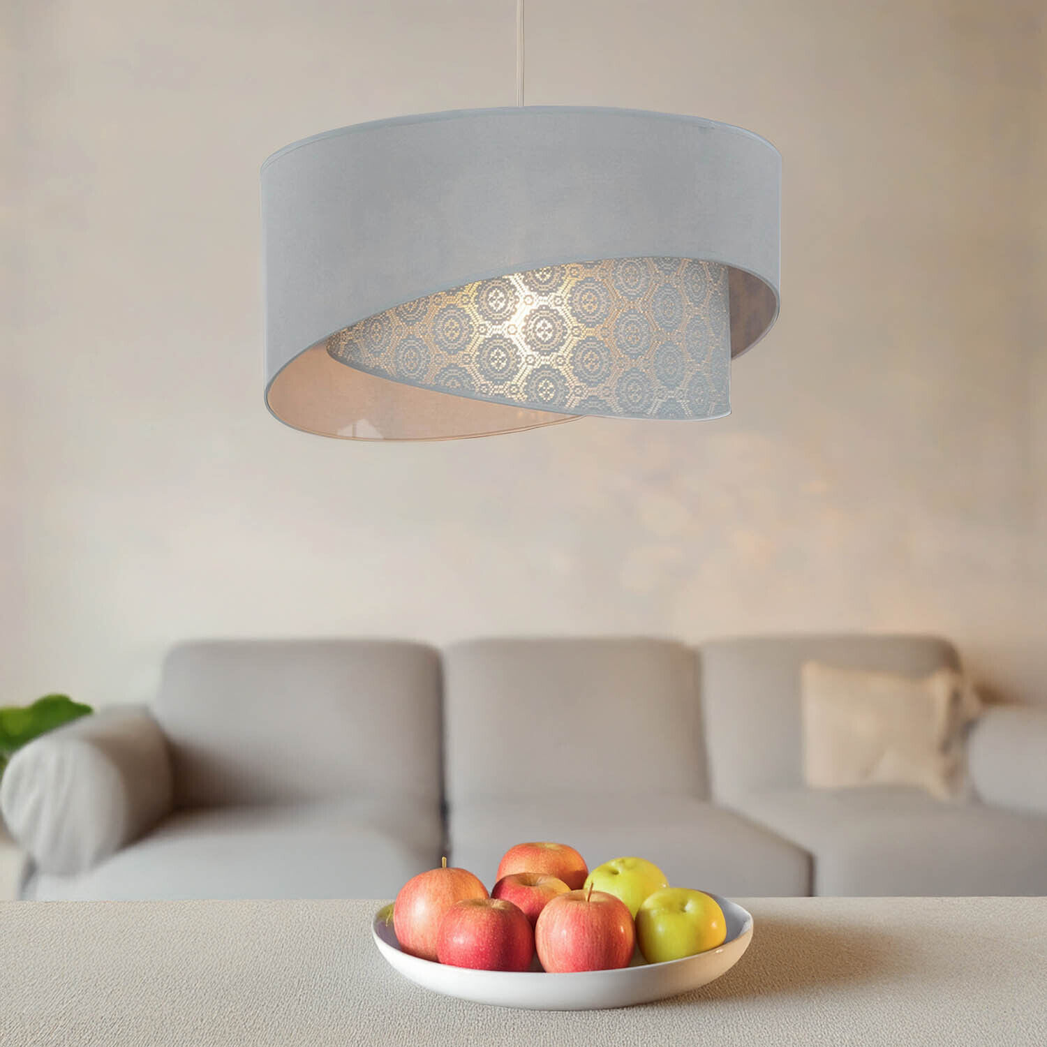 Moderne Hängeleuchte Mit Textilschirm – 45 Cm Grau Für Wohnzimmer & Schlafzimmer