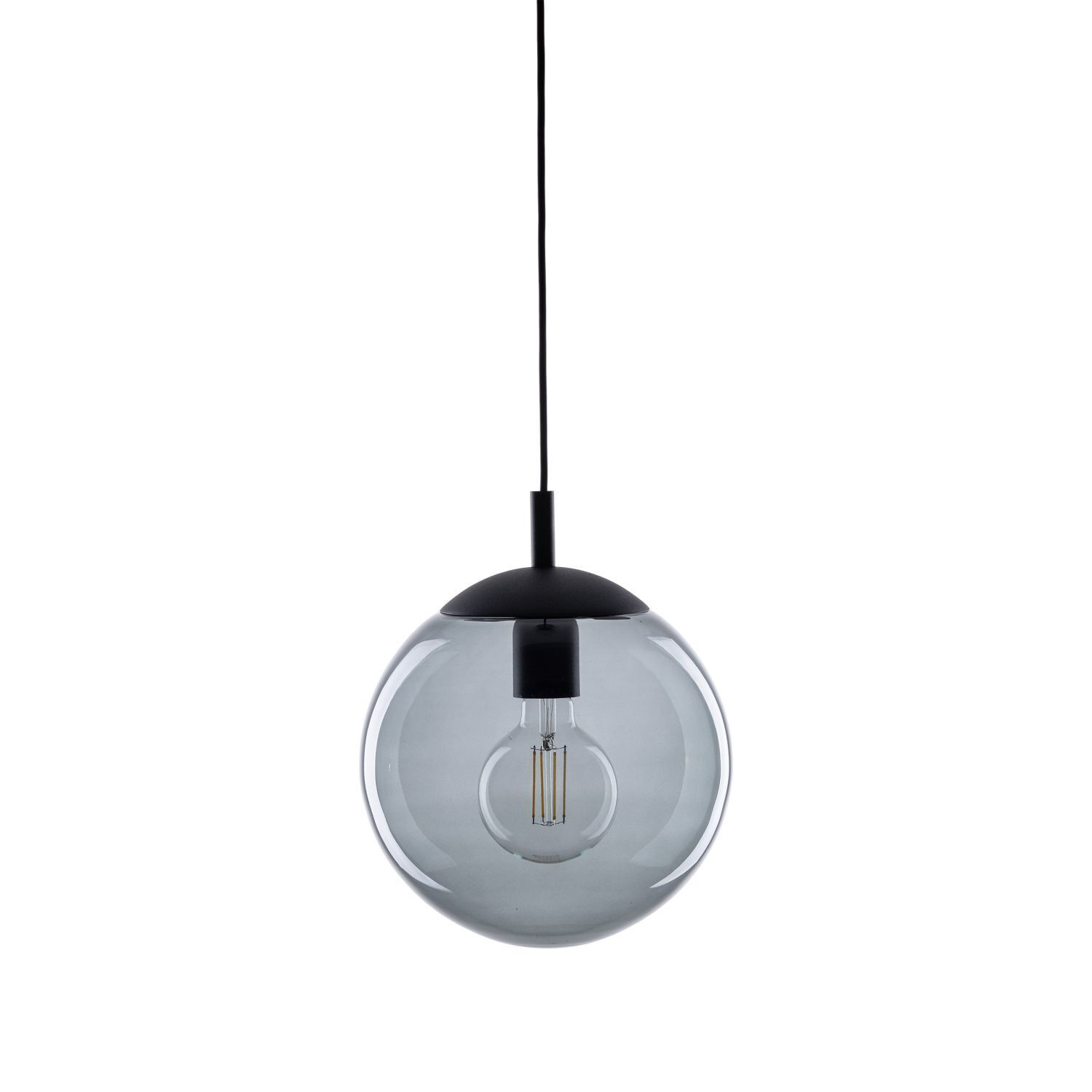 Hängelampe Grau Schwarz Ø 25 cm E27 Kugel Rauchglas Metall