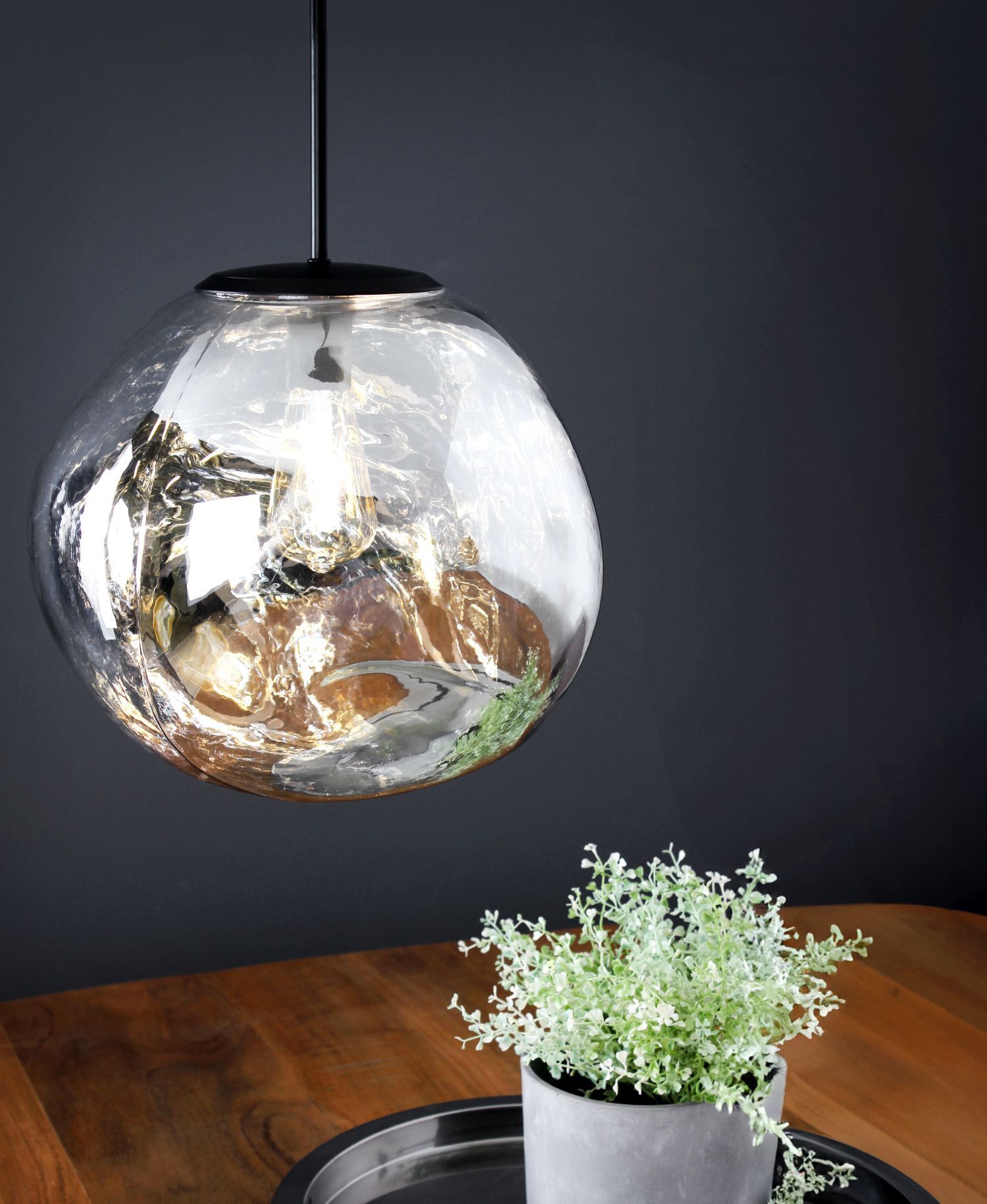 Runde Hängelampe Glas in Silber E27 Ø36 cm Modern
