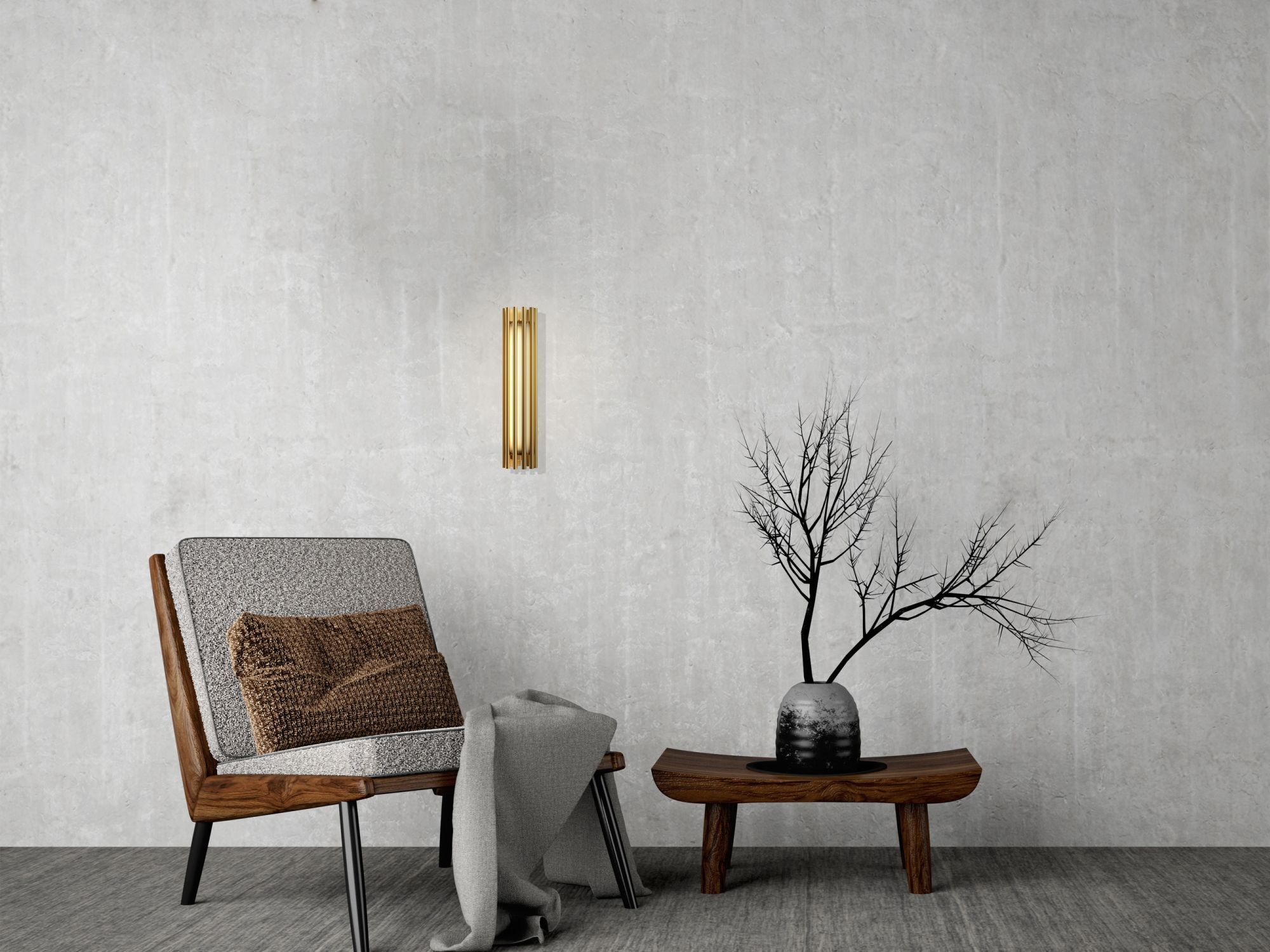 Wandlampe Aluminium Glas LED 36 cm hoch in Messing Gold Kissen, Dekoration für Zuhause, Wand, Mobiliar, Innenarchitektur