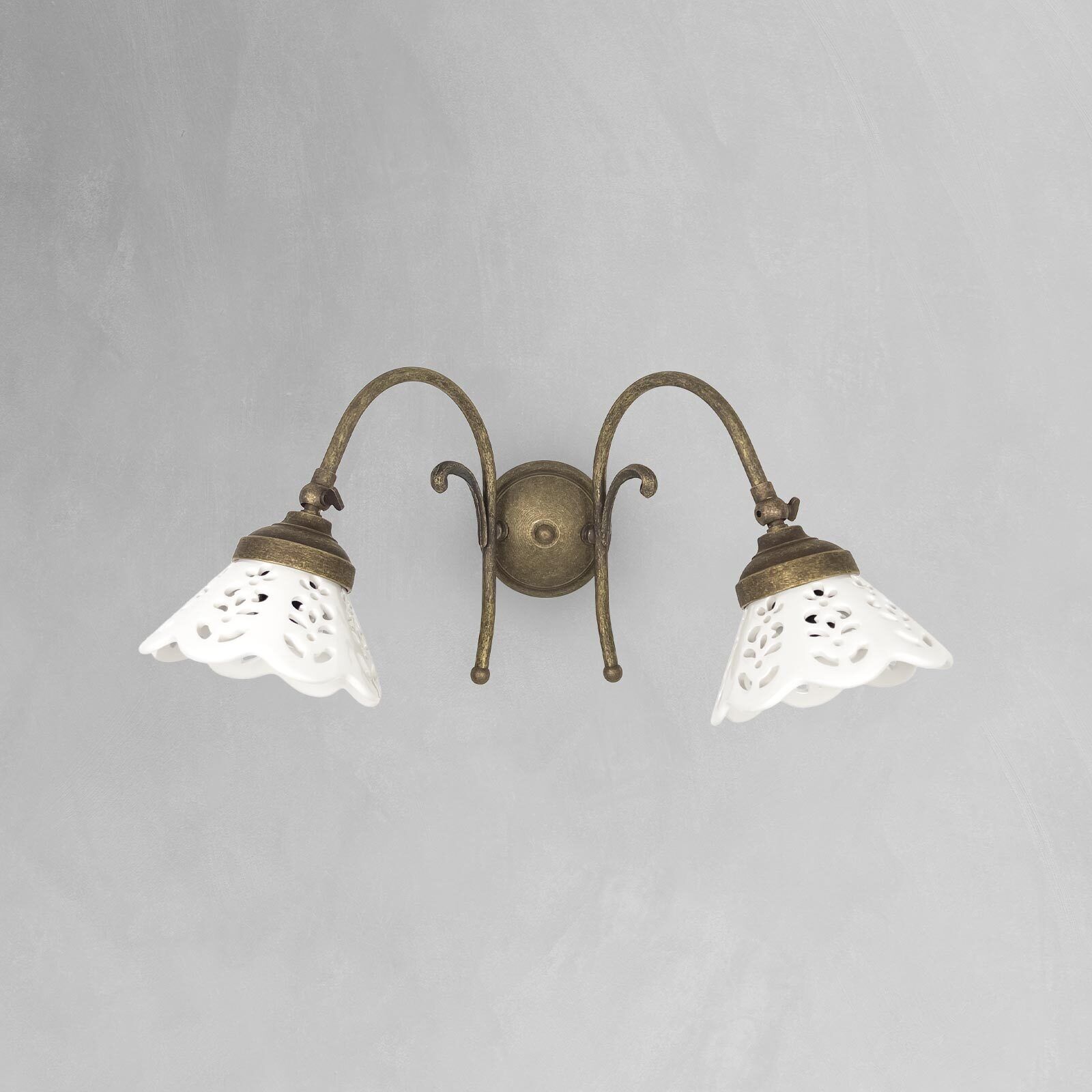 Wandlampe verstellbar B: 35 cm Keramik Messing 2-flammig E14