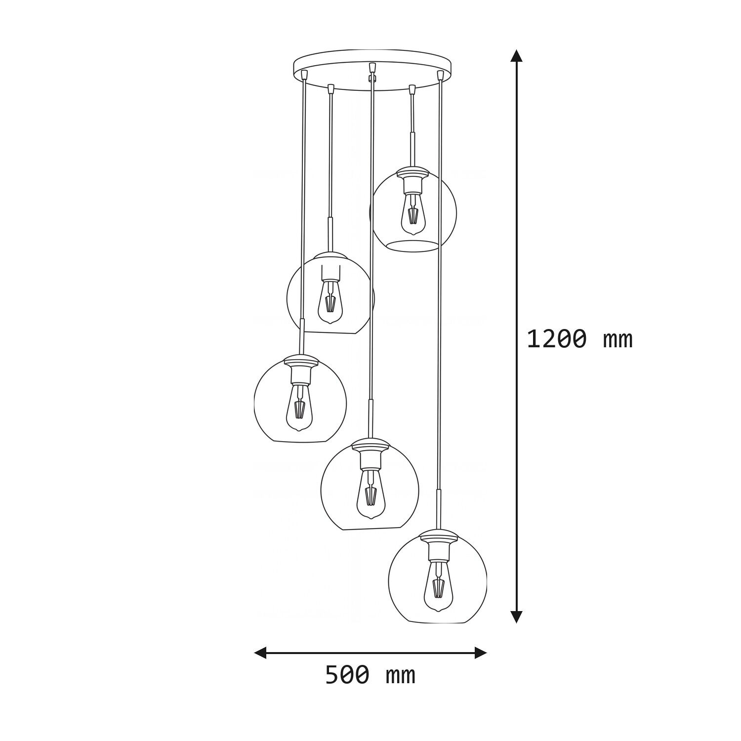 pendant light, hängende lampe, fünf glühbirnen, deckenleuchte, glas kugeln