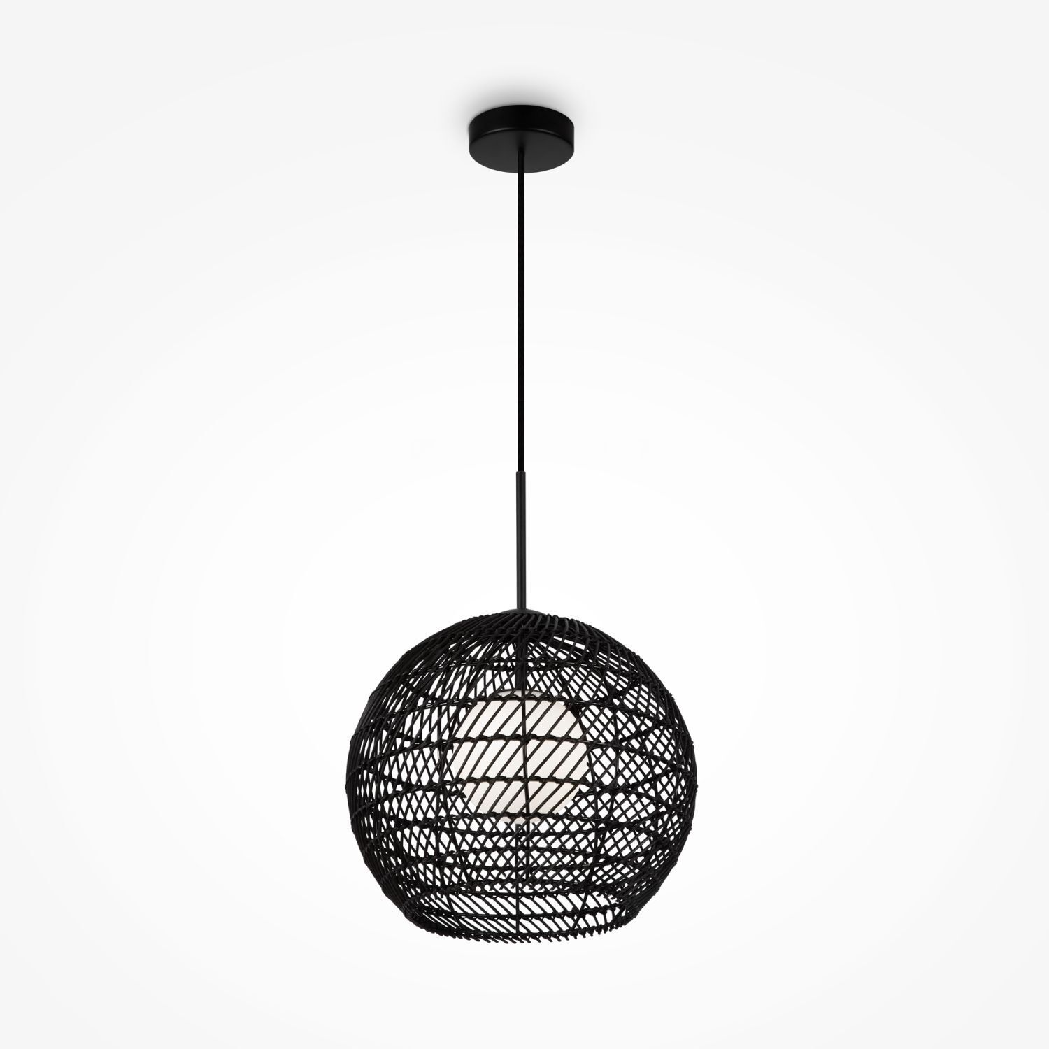 Pendelleuchte Metall Glas G9 rund D: 30 cm Schwarz Weiß