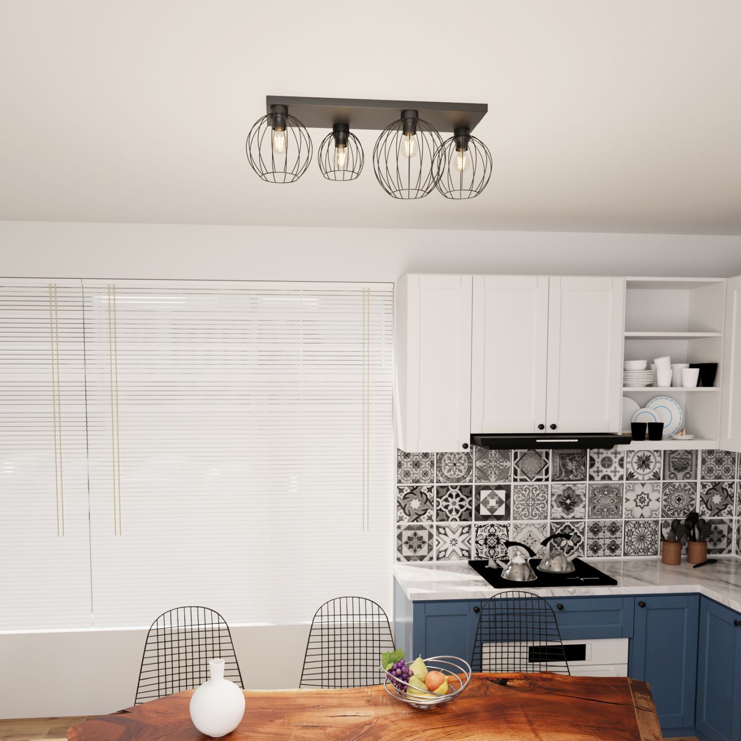 Deckenlampe Retro Schwarz Draht E27 3-flmg 70 cm lang küche, hängelampe, industriell, schwarzmetall, fliesenrückwand