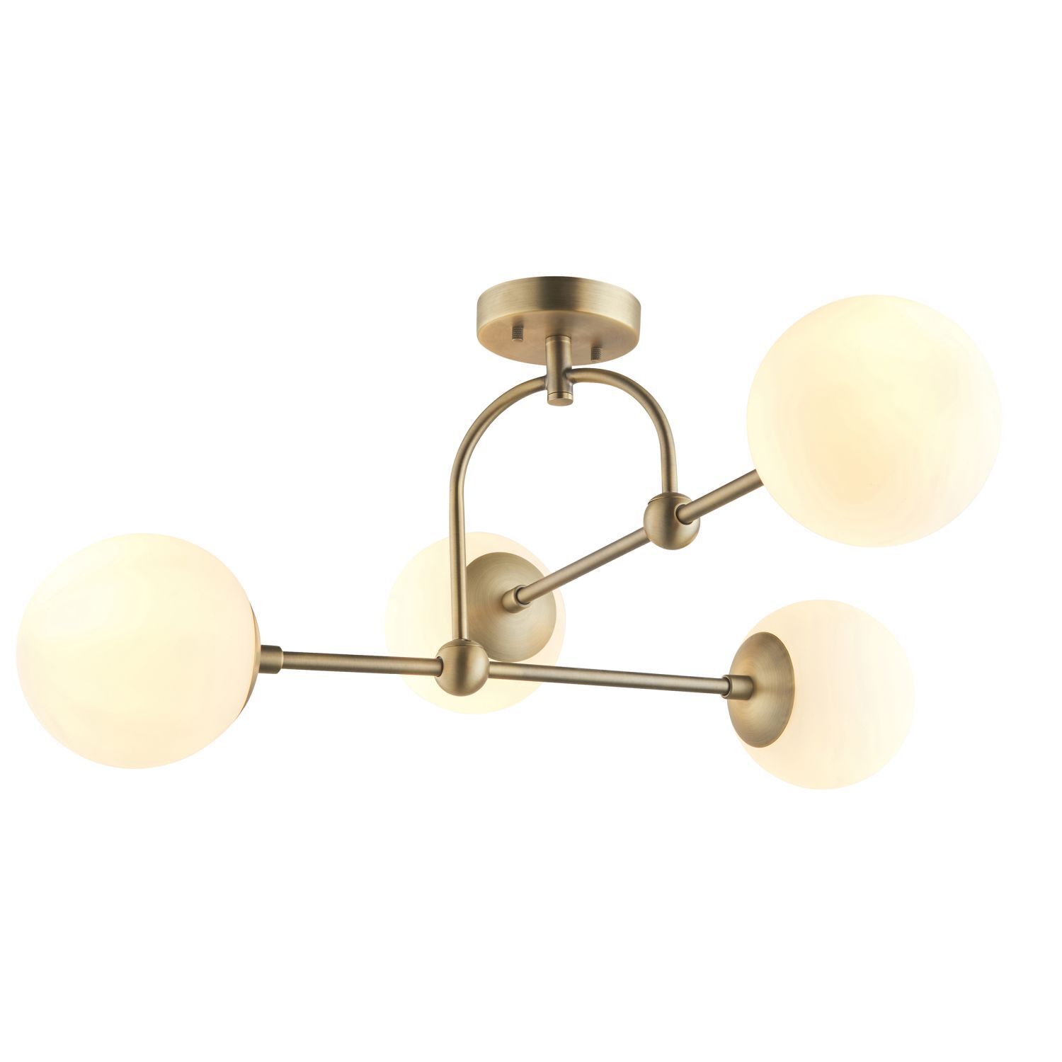 Deckenlampe Glas Metall 70,5cm lang 4x E14 Messing antik Weiß