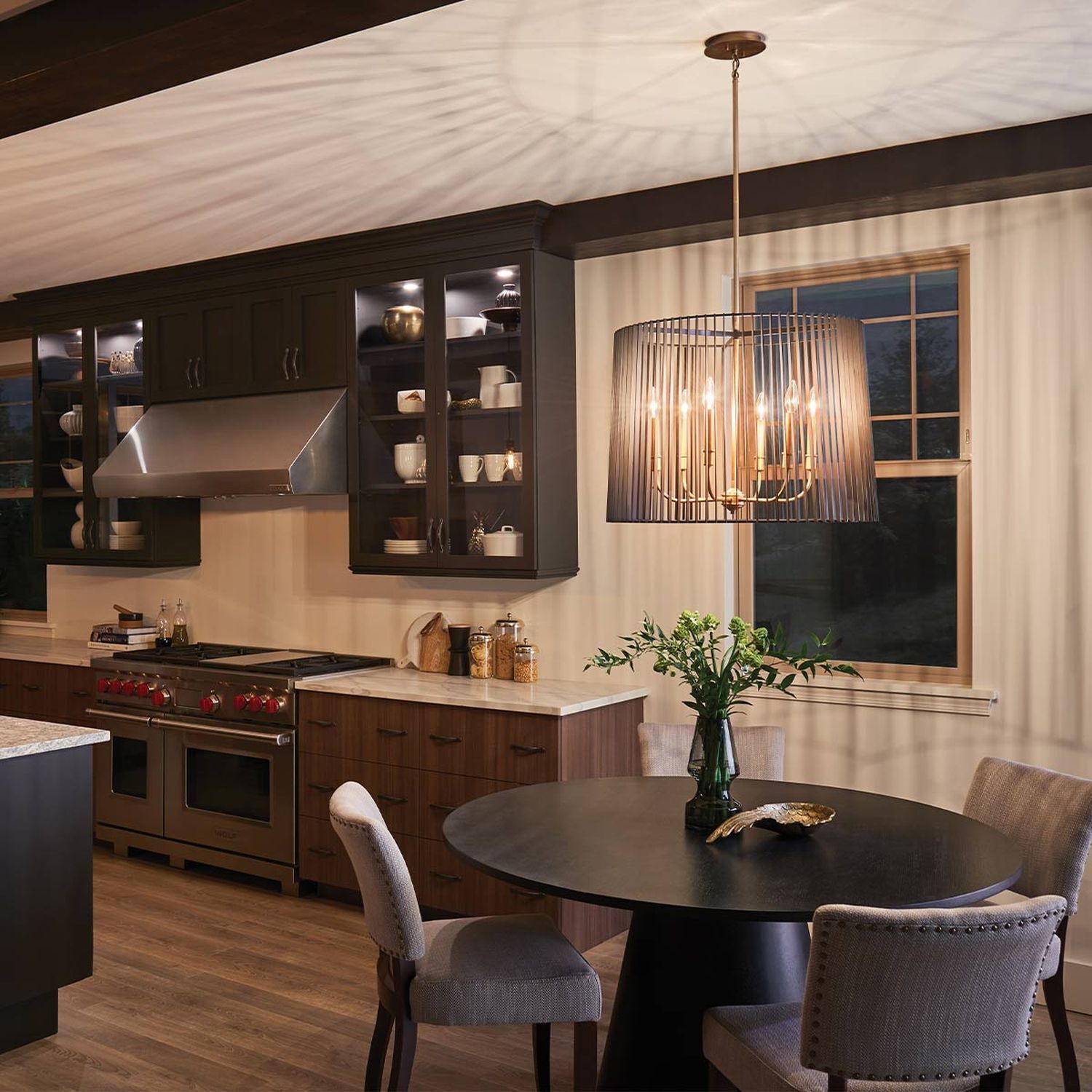 Pendelleuchte Metall D: 66 cm H: max. 155 cm rund 6x E14 Drinnen, Innenarchitektur, Esszimmer, Esstisch, Küche