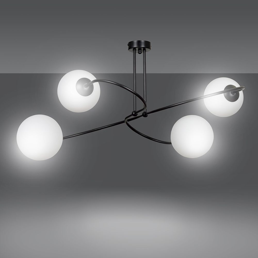 Deckenleuchte Metall Glas Schwarz Weiß Modern 4x E27 Leuchter, Lampe