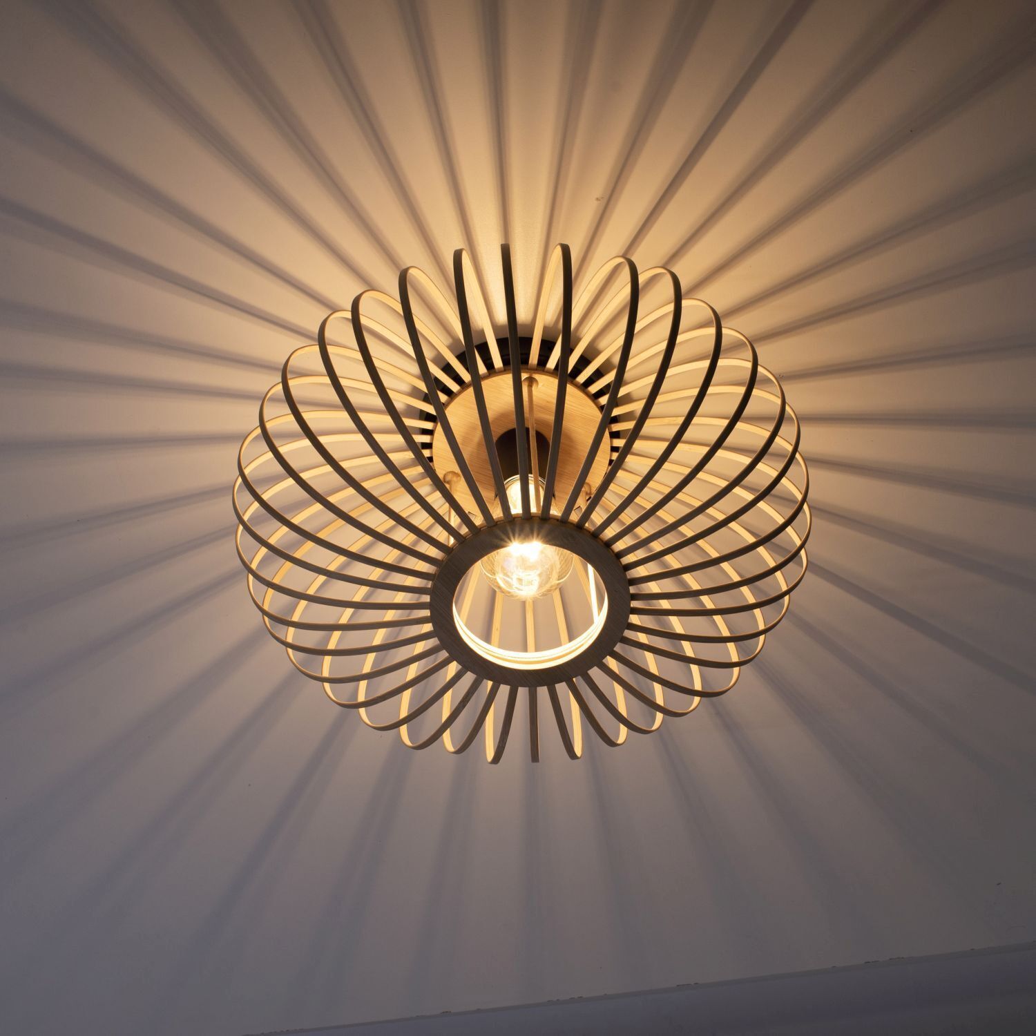 Runde Deckenlampe Skandinavisch Metall Holz E27 Ø40 cm