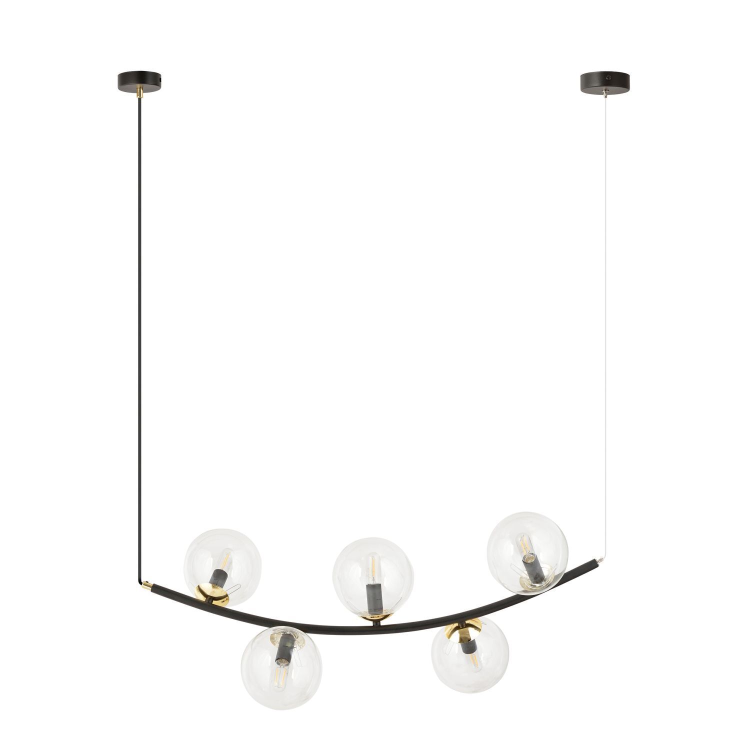 Hängelampe Glas Metall L: 80 cm in Schwarz Gold E14 5-flammig