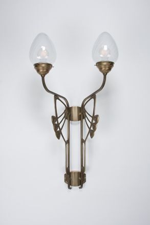 Wohnliche Wandlampe Messing Glas Blau E27 B:44 cm