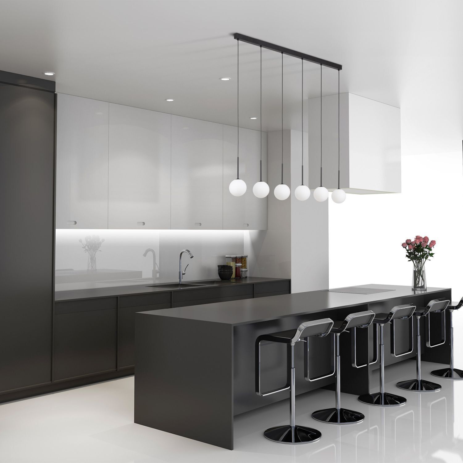 Pendelleuchte B: 122 cm Glas Metall Schwarz Weiß 6x G9
