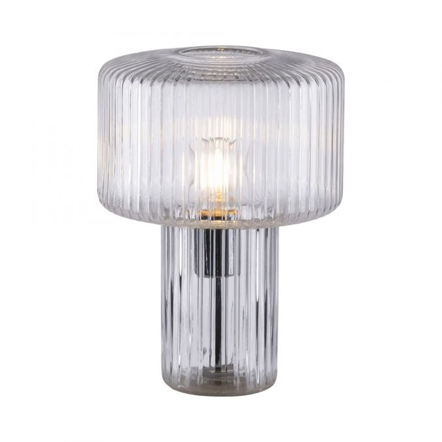 Dekorative Tischleuchte Riffelglas E27 35 cm Pilz rund Lampe, Tischlampe