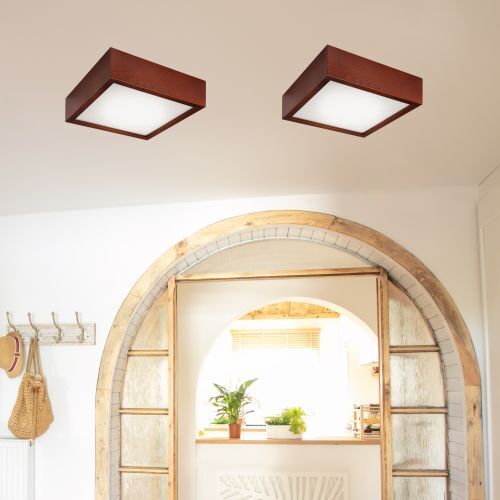 LED Deckenleuchte SHIRLEY Holz eckig Wohnzimmer