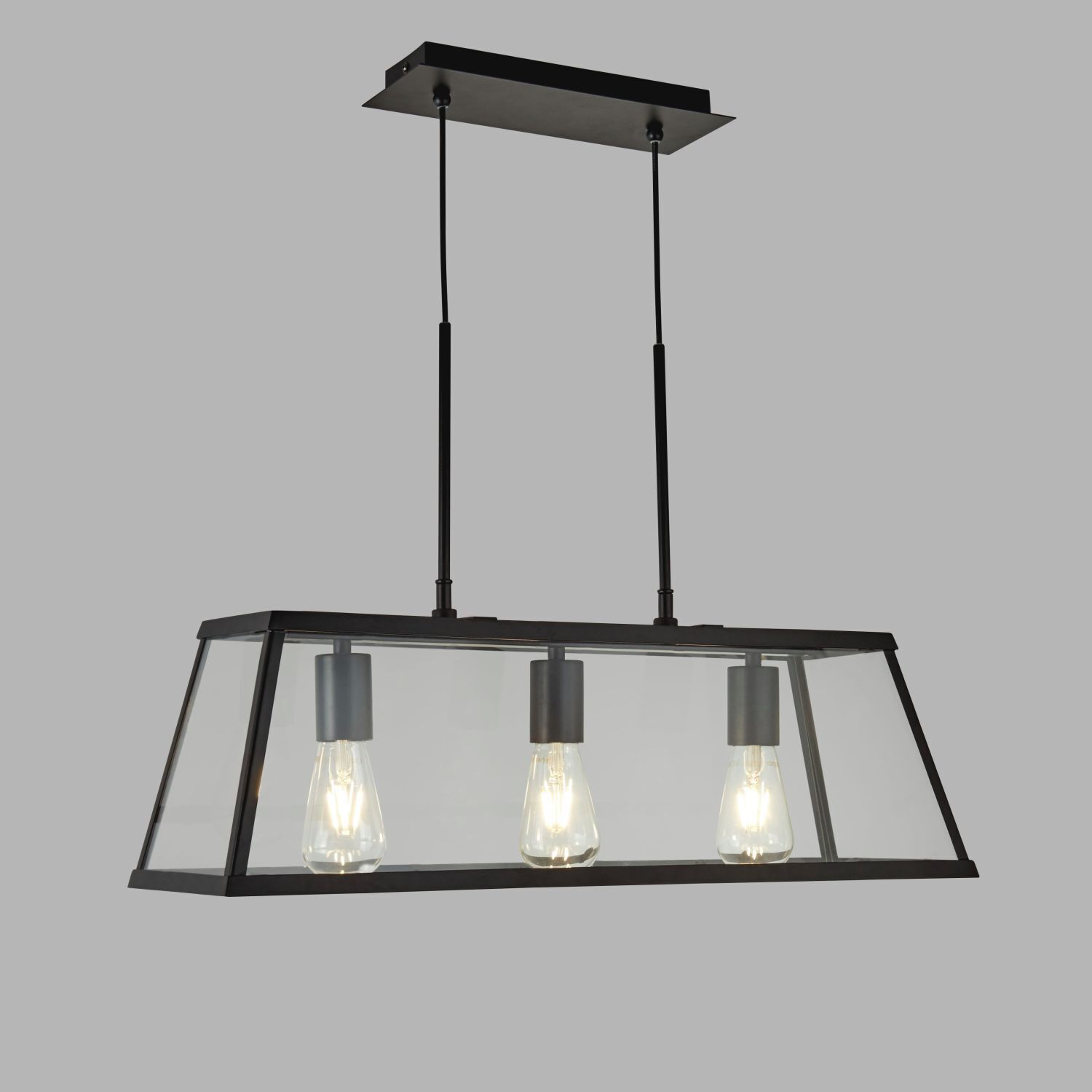 Pendelleuchte Schwarz Klar B: 65 cm 3x E27 Glas Metall