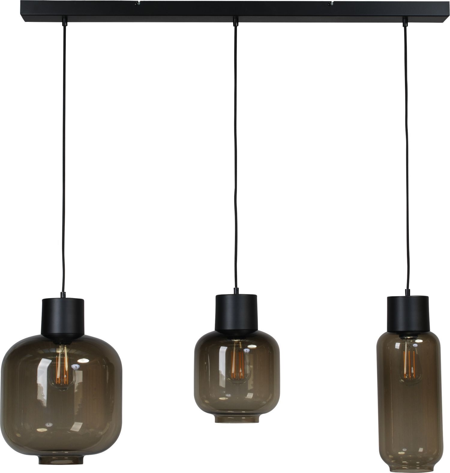 Hängelampe 3-flammig 100 cm breit Rauchglas Metall