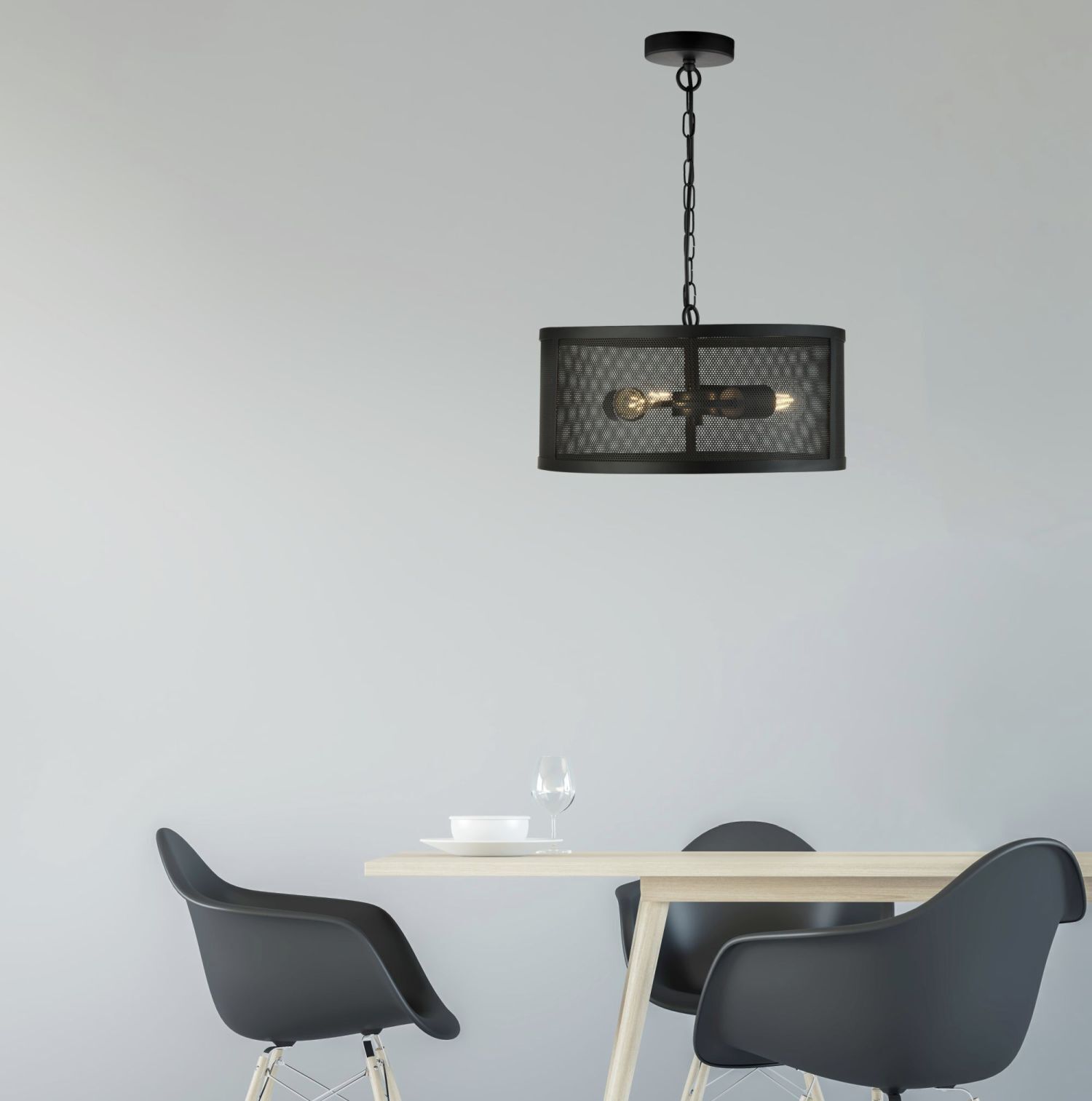Hängeleuchte Schwarz Ø 45 cm aus Mesh Metall 3x E27 Retro