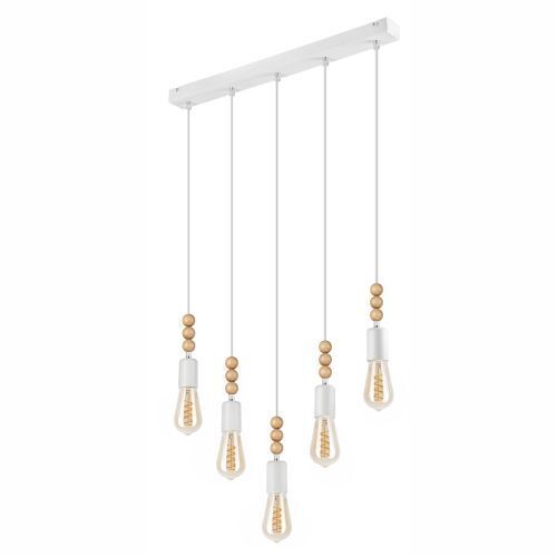 Weiß Pendelleuchte Holz 5xE27 lang Modern Esstisch