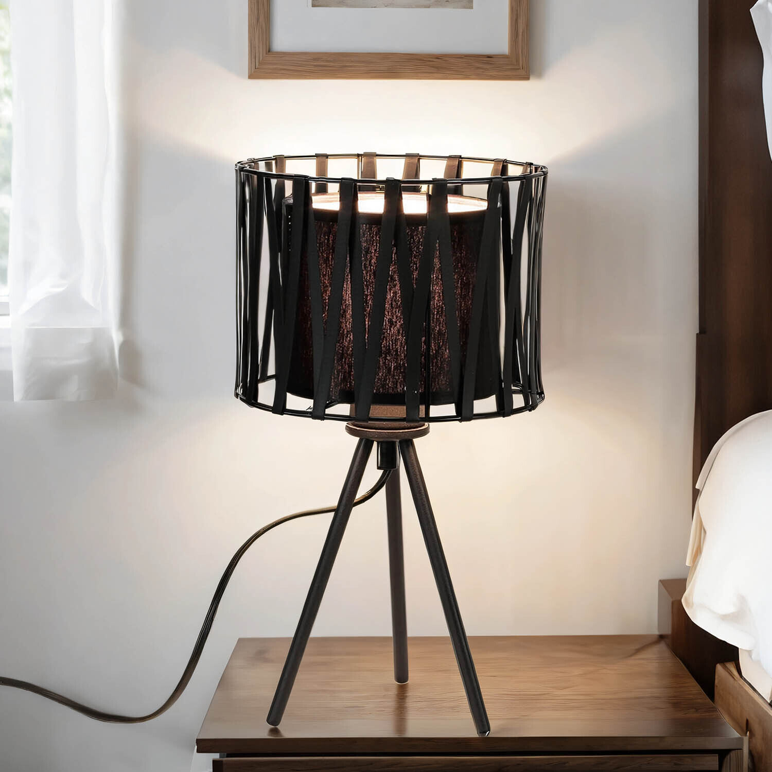 Schwarze Tischleuchte Metall H 35cm Doppelschirm Lampe