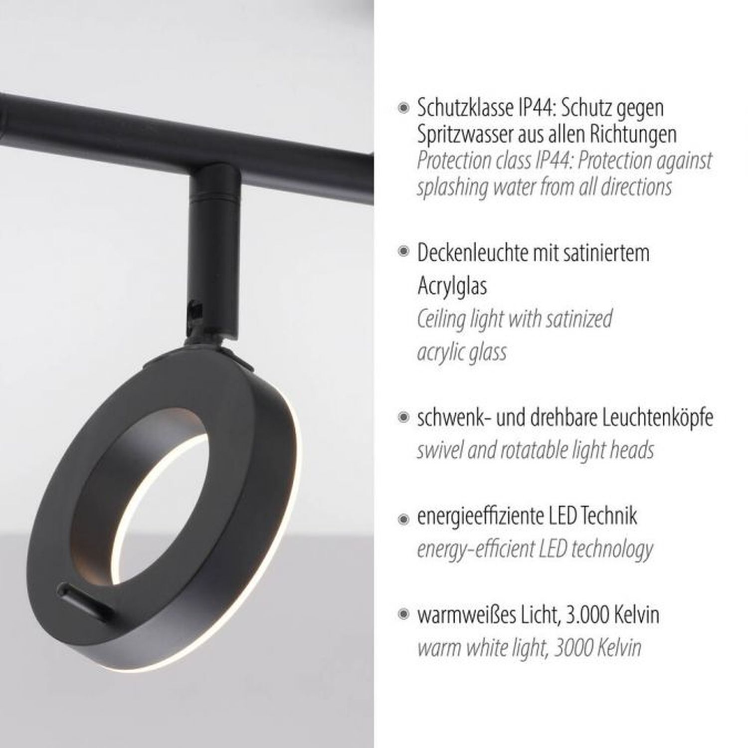Flexibler LED Deckenspot Anthrazit IP44 50 cm blendarm Beleuchtung