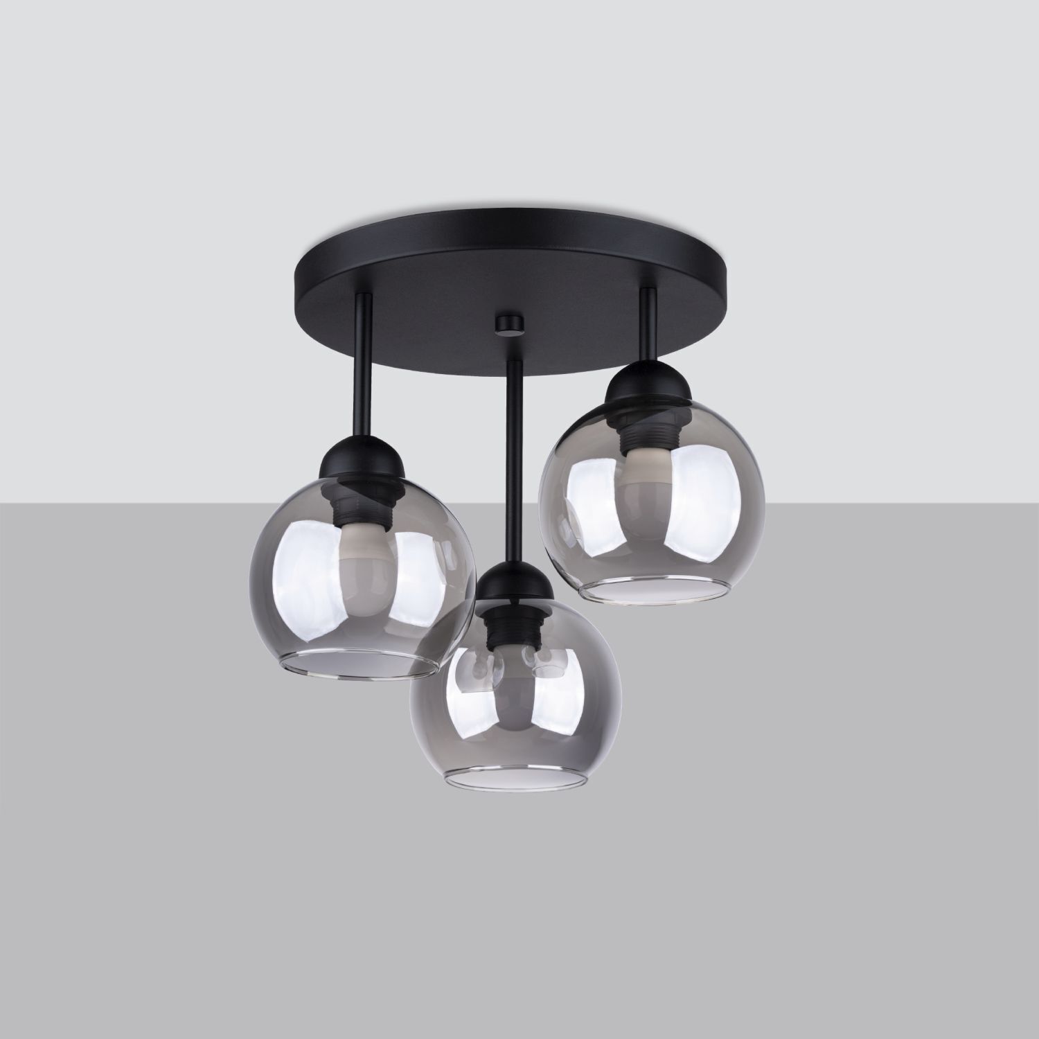 Deckenleuchte Metall Rauchglas 3-flammig Ø 35 cm E27