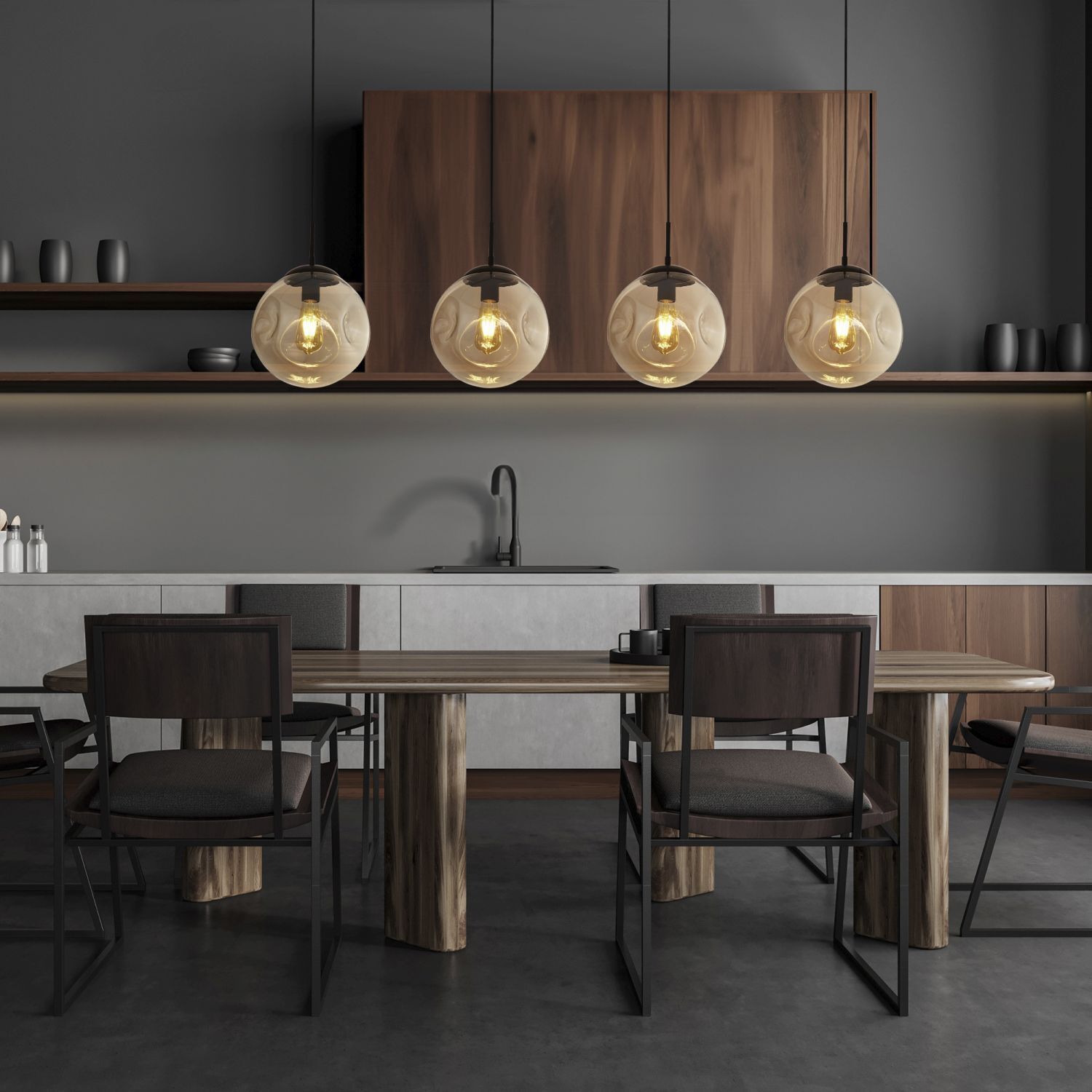 Pendelleuchte 4-flammig E27 Schwarz Champagner Glas Pendelleuchte 4-flammig E27 Schwarz Champagner Glas