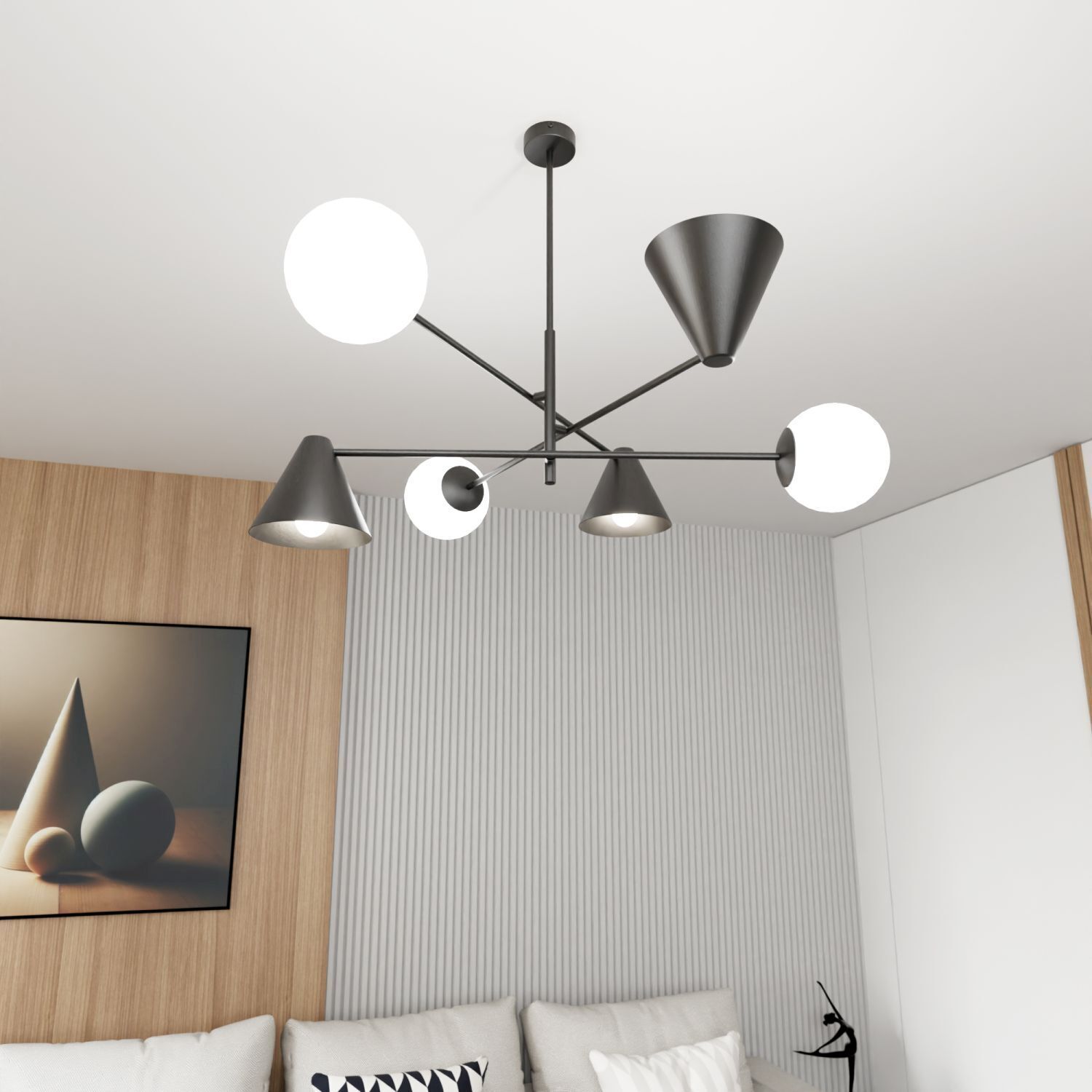 Blendarme Deckenleuchte Schwarz Weiß B:70 cm E14 6-flmg