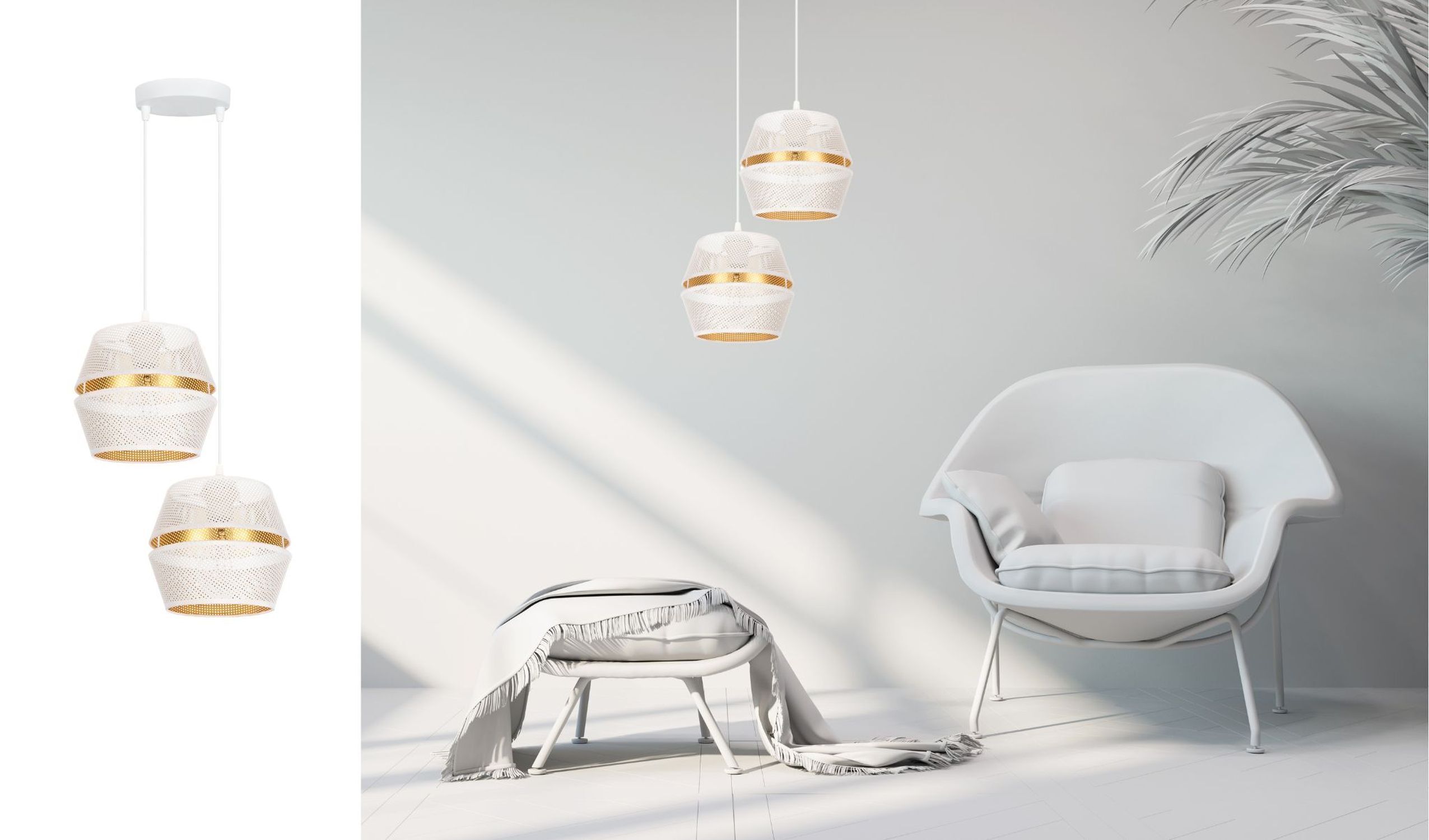 Pendelleuchte Weiß Gold Metall 2-flammig B:40 cm E27