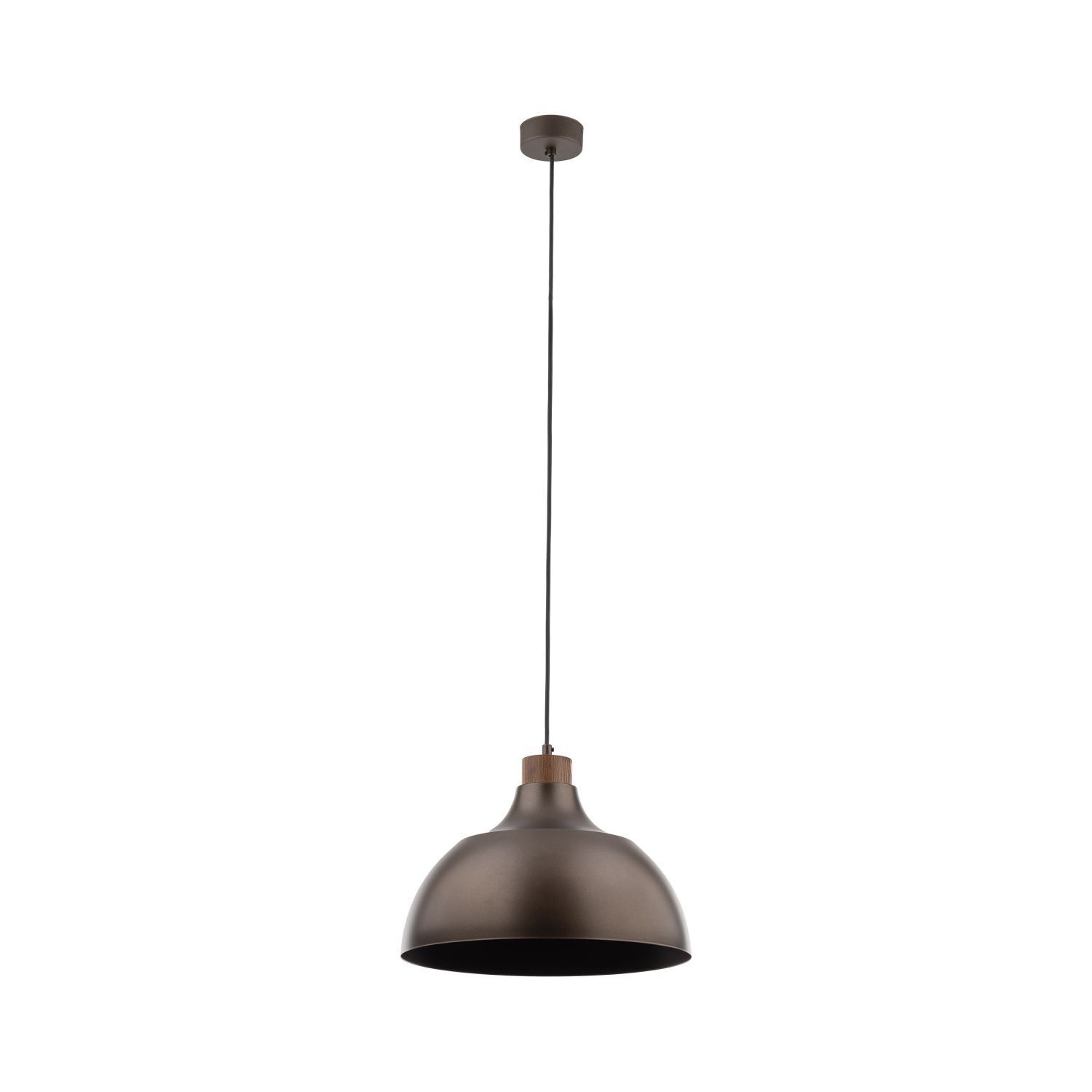 Hängeleuchte Braun Metall Holz D: 34 cm rund E27 Retro