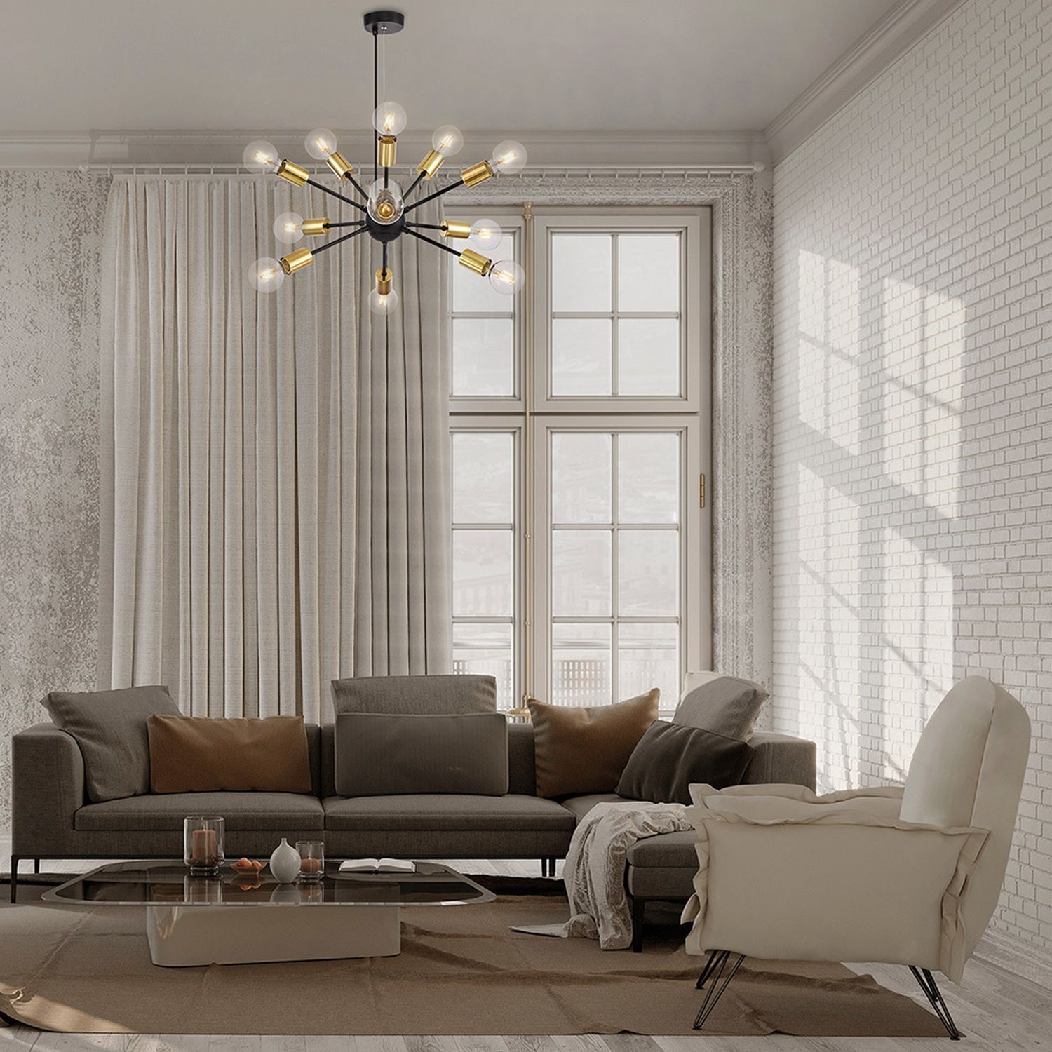 Pendelleuchte Metall B: 75 cm H: max. 156,2 cm E27 Dekoration für Zuhause, Wohnzimmer, Couch, Kronleuchter, Innenarchitektur