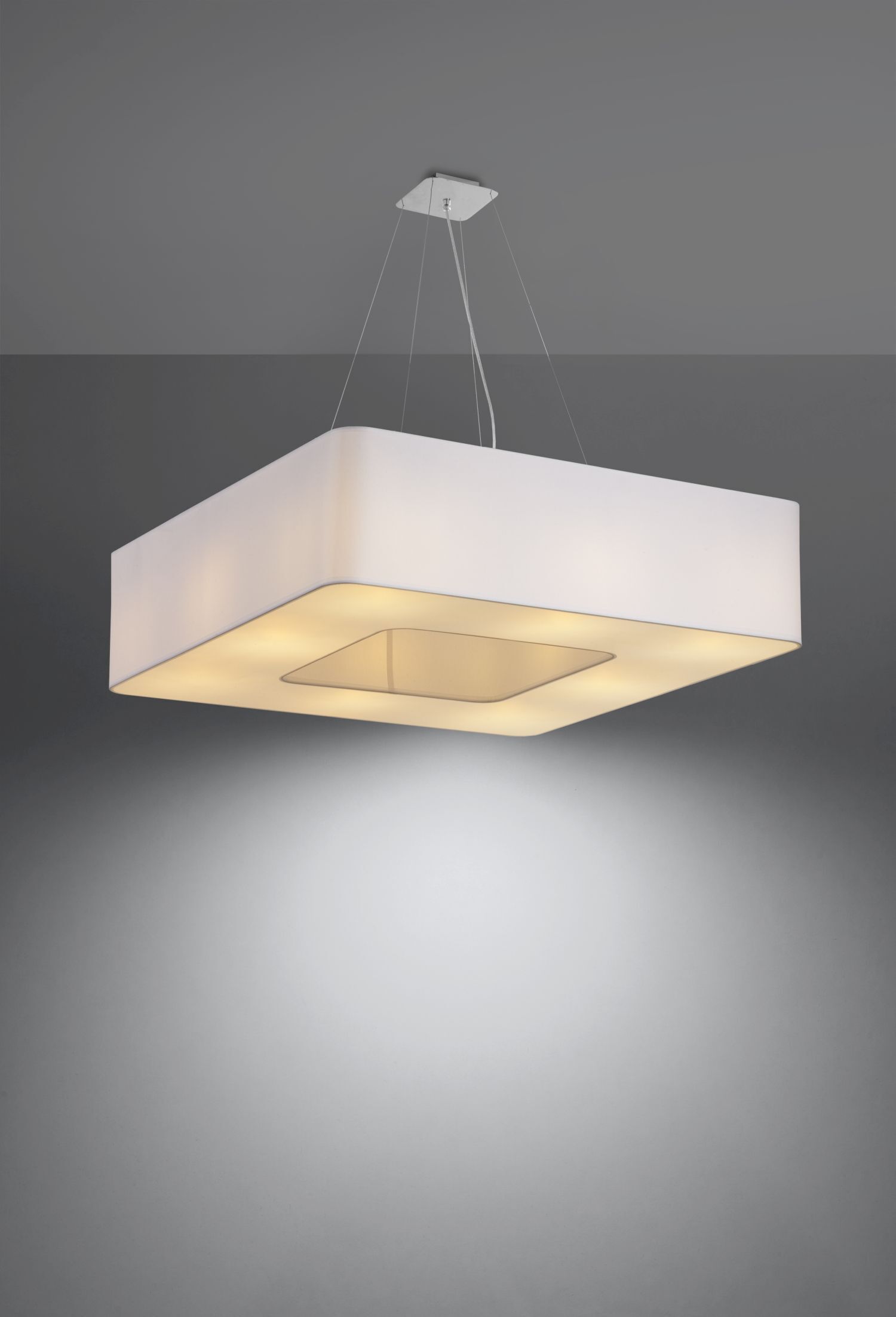 Weiße Pendelleuchte eckig 80 cm breit 8x E27 blendarm