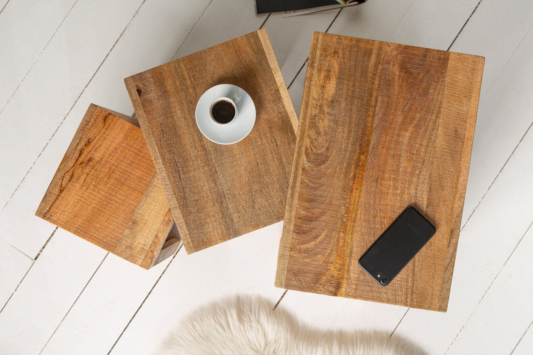 Beistelltisch Mango Holz in Natur Massivholz 3er Set Beistelltisch Mango Holz in Natur Massivholz 3er Set