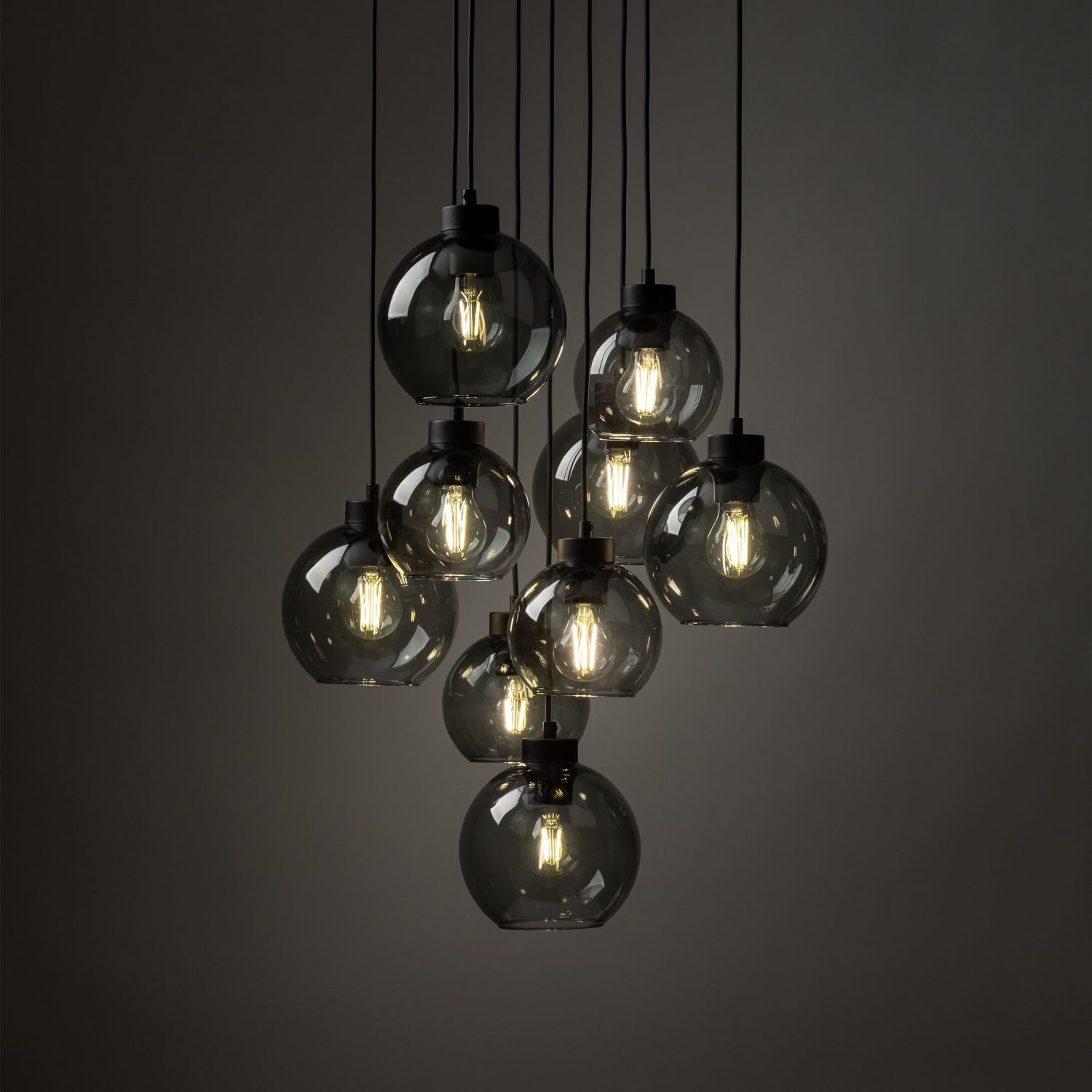 Pendelleuchte Rauchglas Metall H: max. 140 cm 9x E27 Leuchter, Lampe