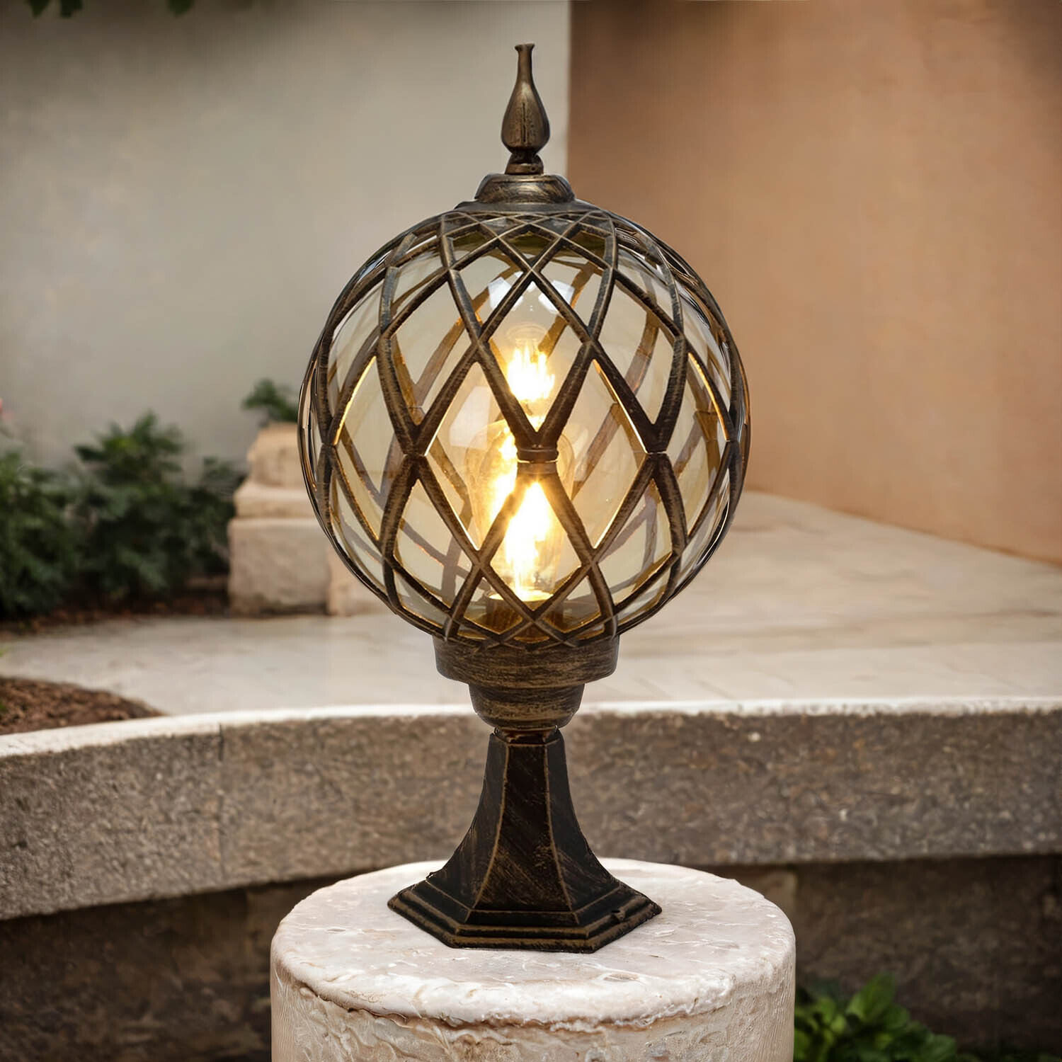 Sockelleuchte Schwarz Kupfer Außen Rustikal Retro Lampe