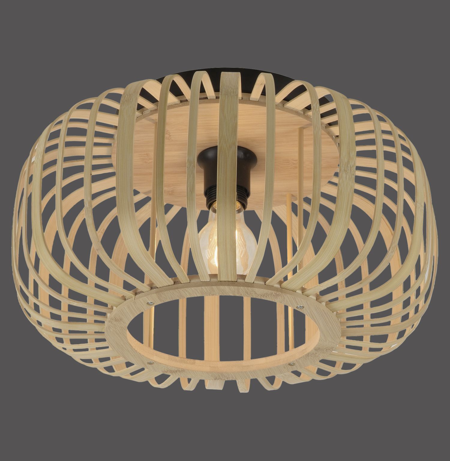 Runde Deckenleuchte Skandinavisch Holzschirm E27 Ø42 cm