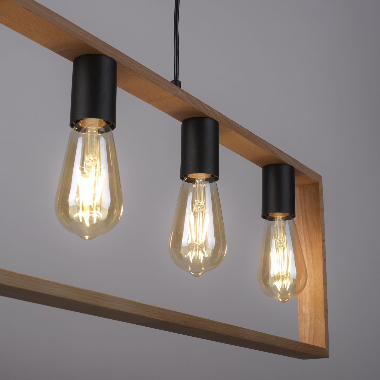 Natürliche Hängelampe Retro Holz Metall L:100 cm 5-flmg Licht