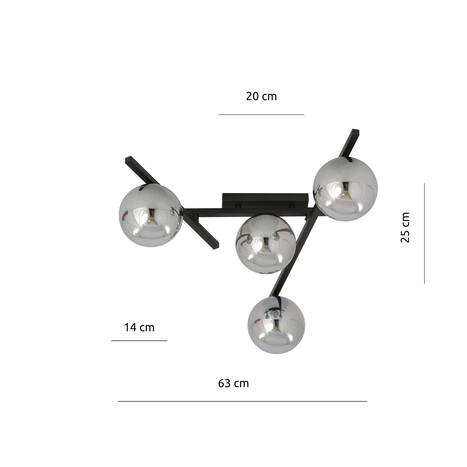 Deckenlampe Rauchglas Metall 63 cm lang E14 4-flammig