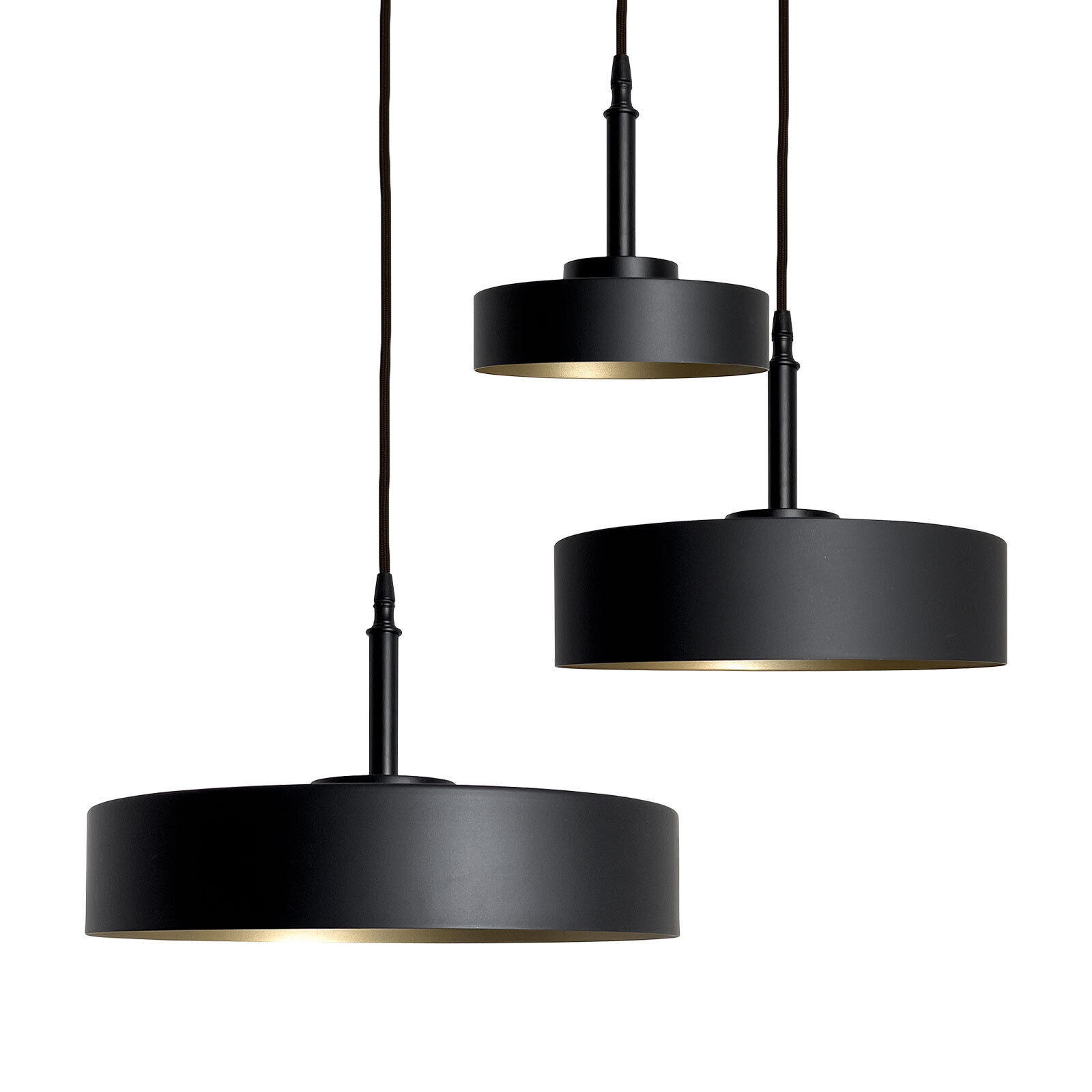 Pendelleuchte 3-flammig E27 in Schwarz matt Gold Retro