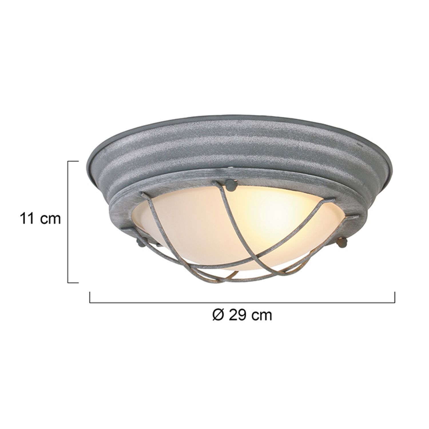 Industrie Deckenlampe Metall Glas Grau Weiß Ø29 cm E27