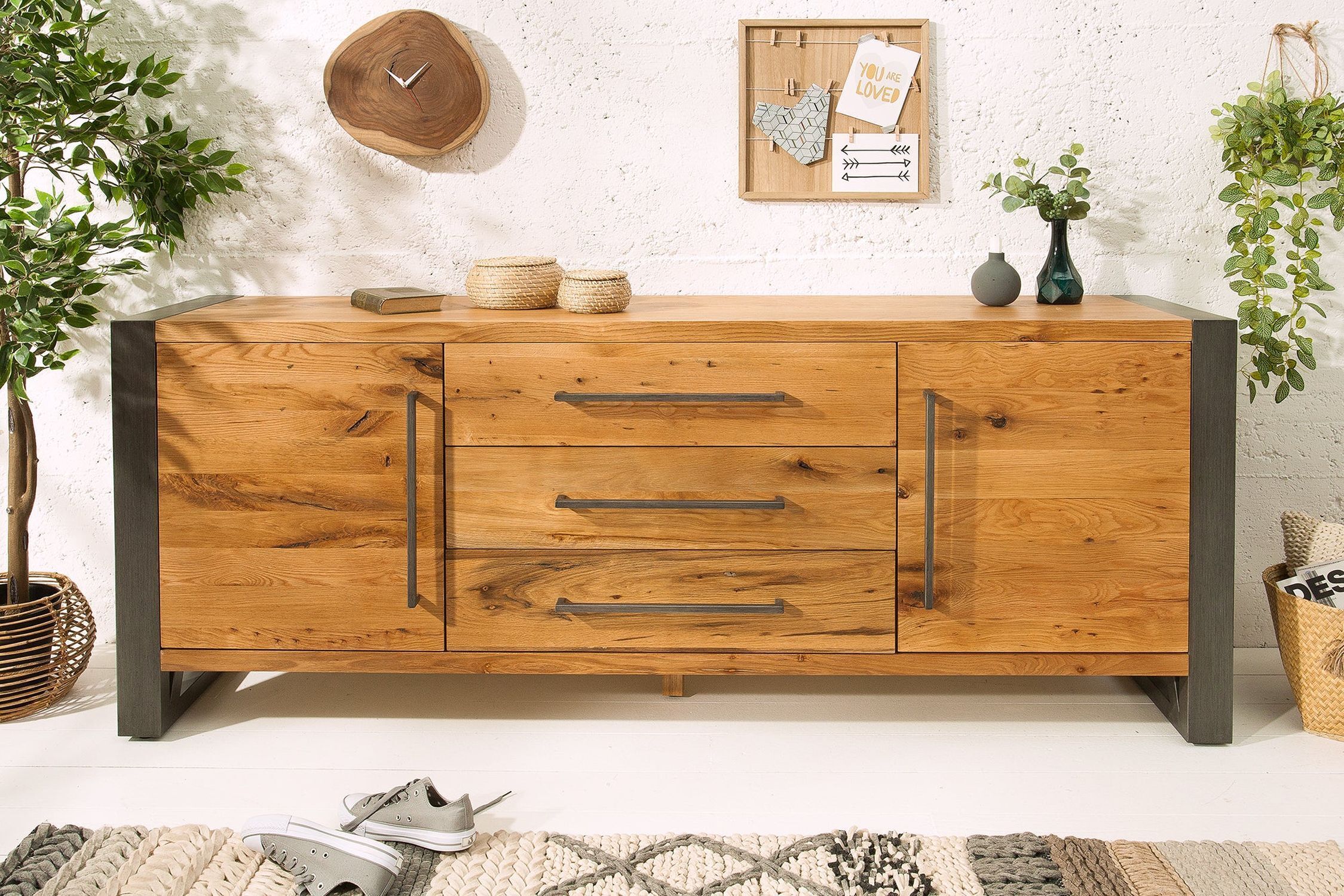 XXL Sideboard Wildeiche 200 cm breit Kufengestell Industrial