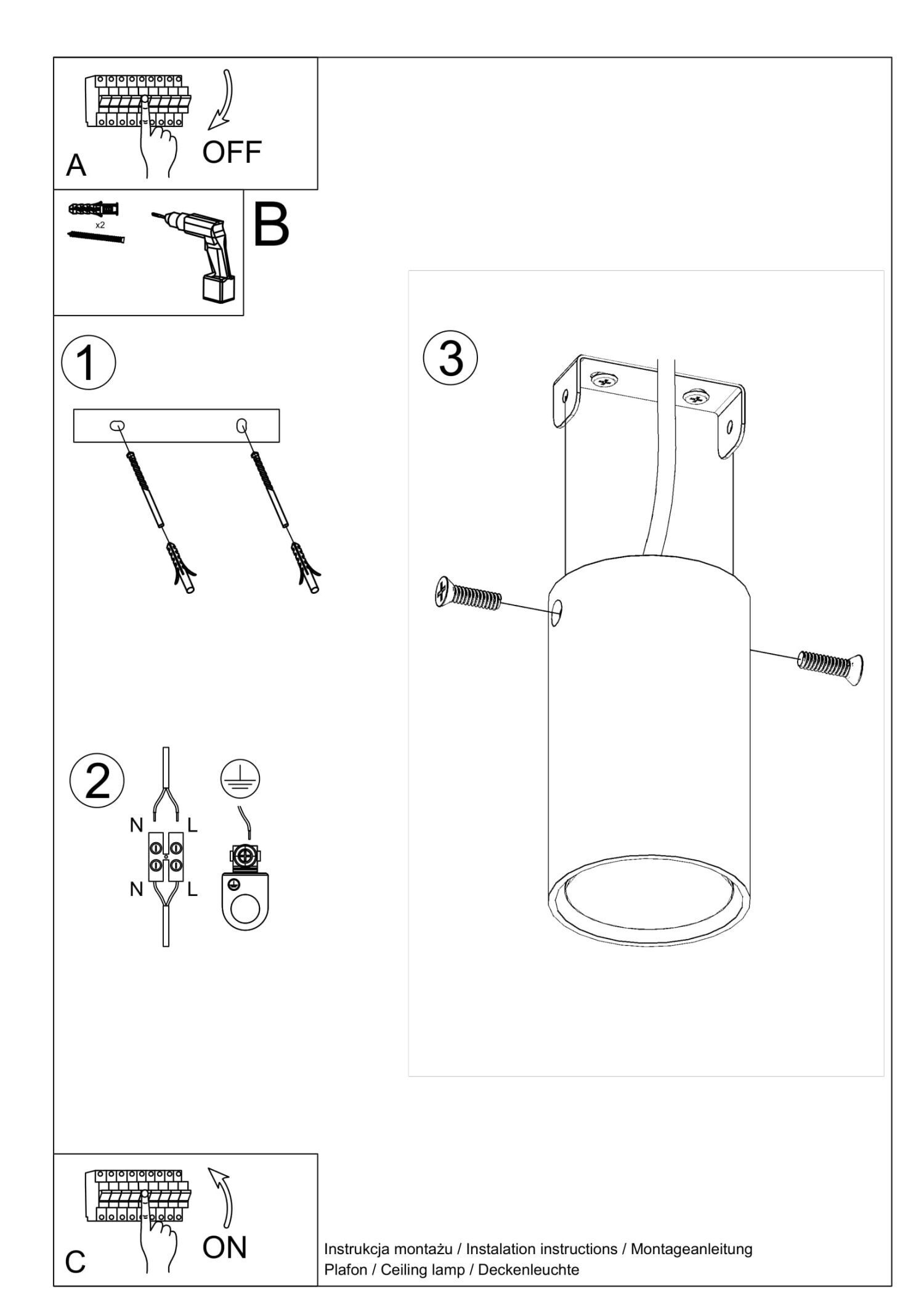 Deckenleuchte Schwarz klein Ø 6 cm Metall GU10 Aufputz