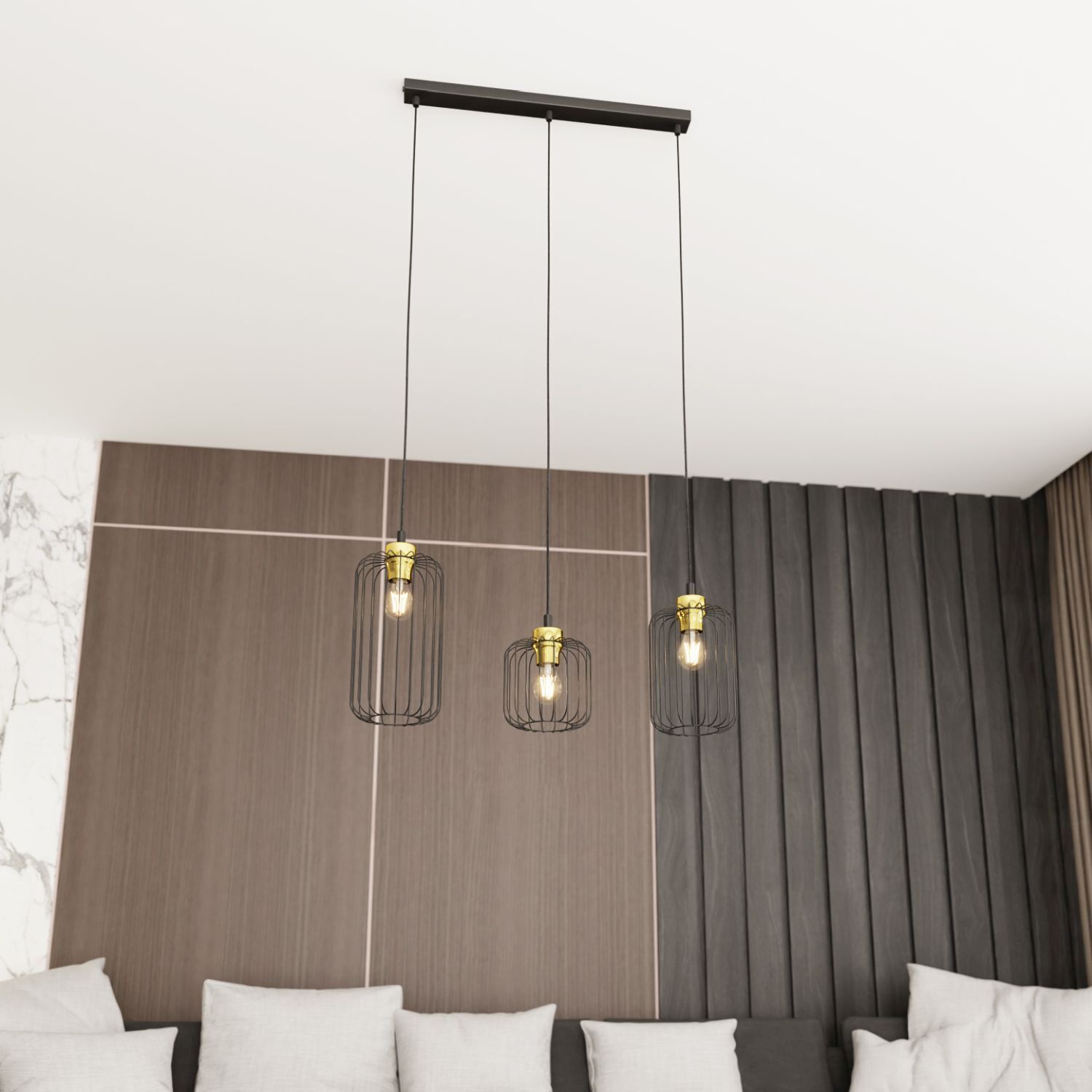 Elegante Hängelampe Schwarz Gold Metall E27 L:40 cm