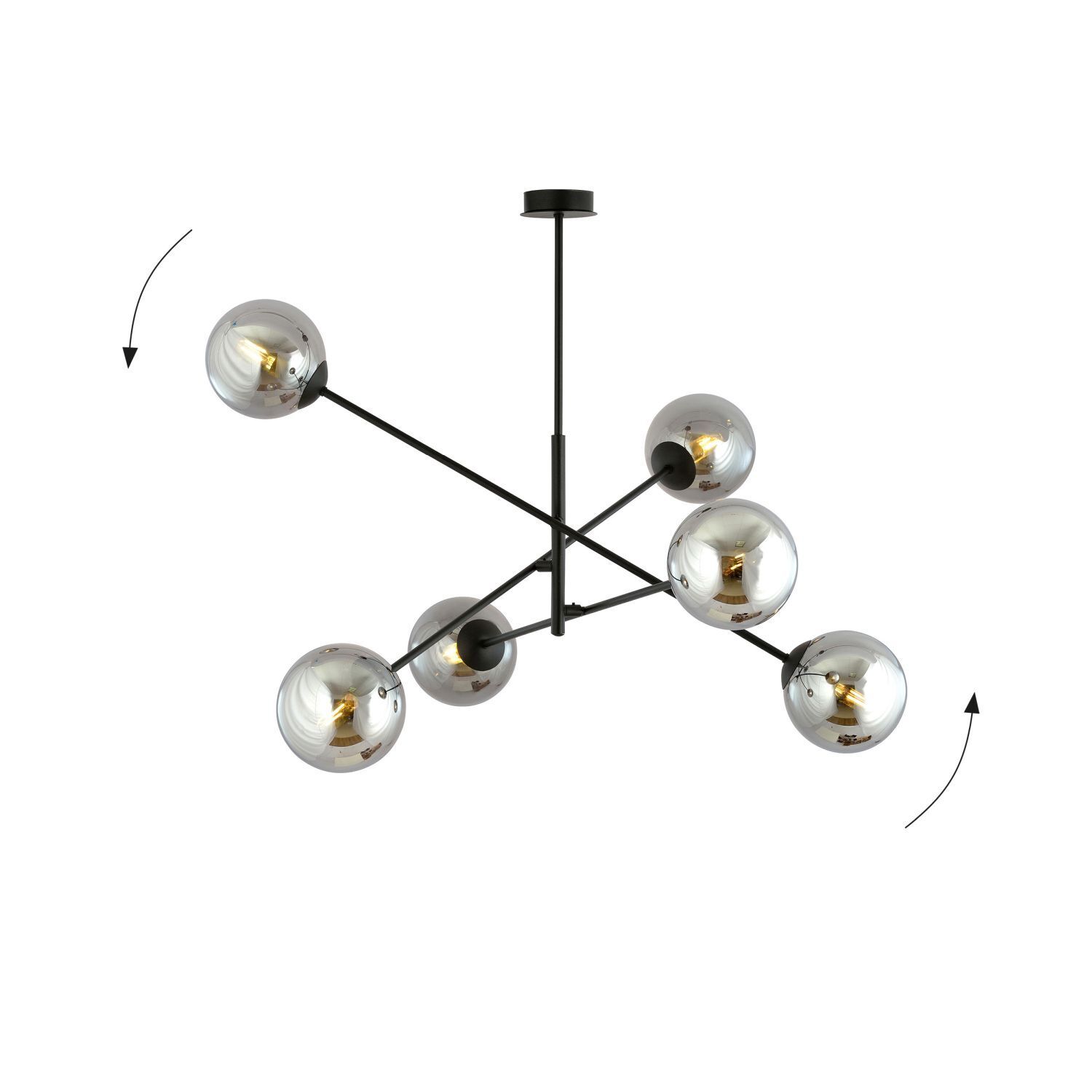 Deckenleuchte Rauchglas Metall 102 cm schwenkbar E14 6-flammig