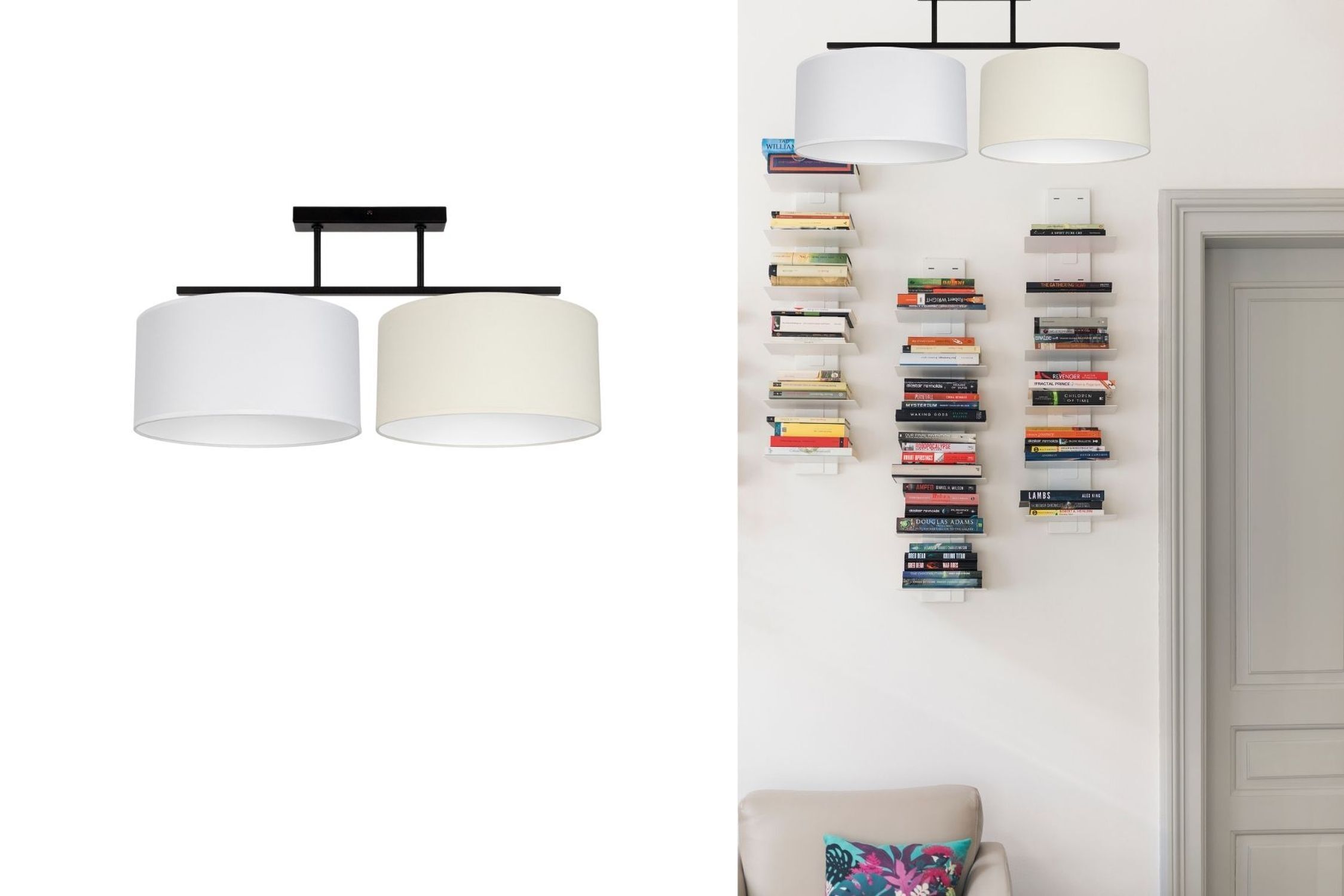 Blendarme Deckenleuchte Stoff Weiß Ecru E27 L:70 cm Lampe