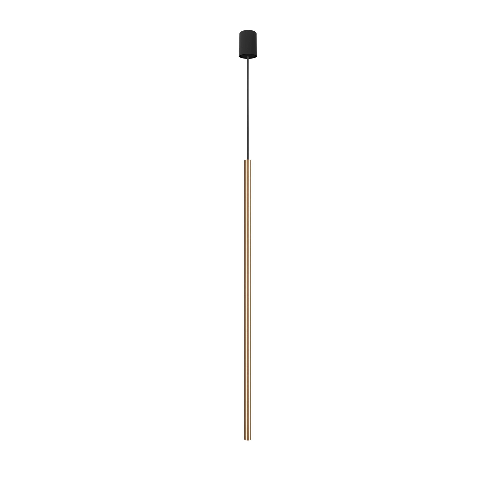 pendant, hängende lampe, goldener stab, schwarze decke, seilaufhängung