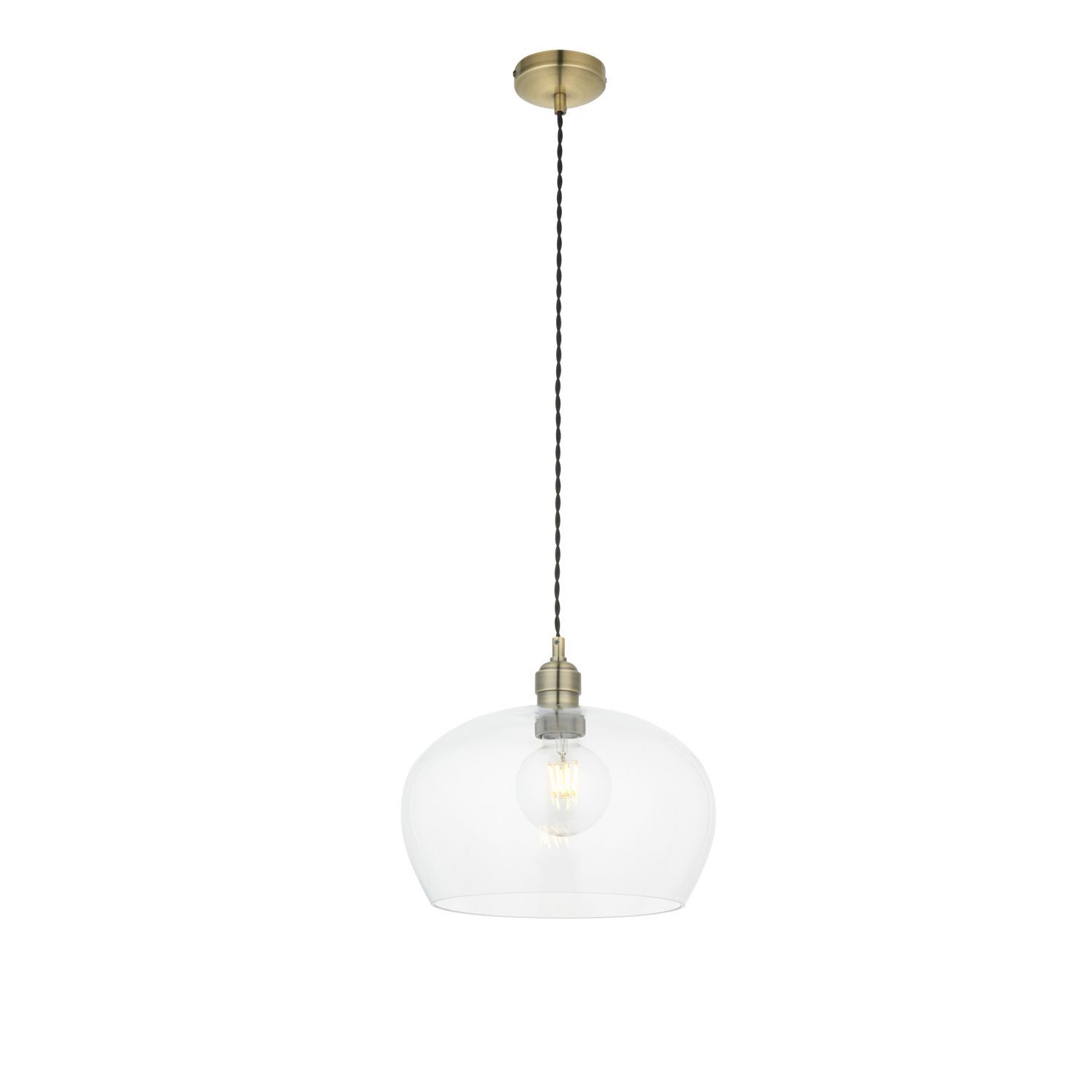 Hängeleuchte rund Ø 31 cm Glas Metall in Messing antik E27