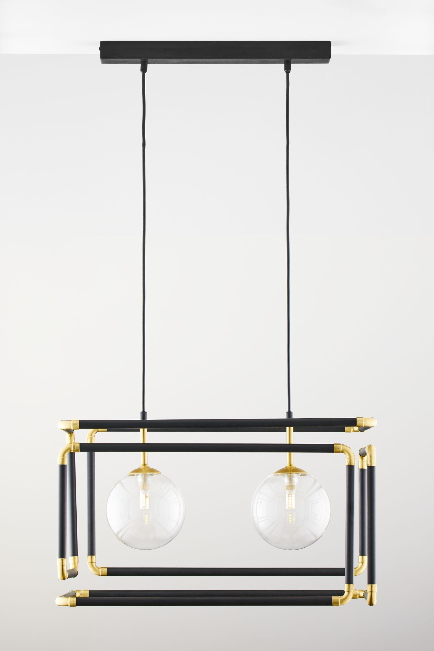 Hängelampe Metall Glas in Schwarz G9 L:54 cm 2-flammig Leuchter, Lampe, Leuchte