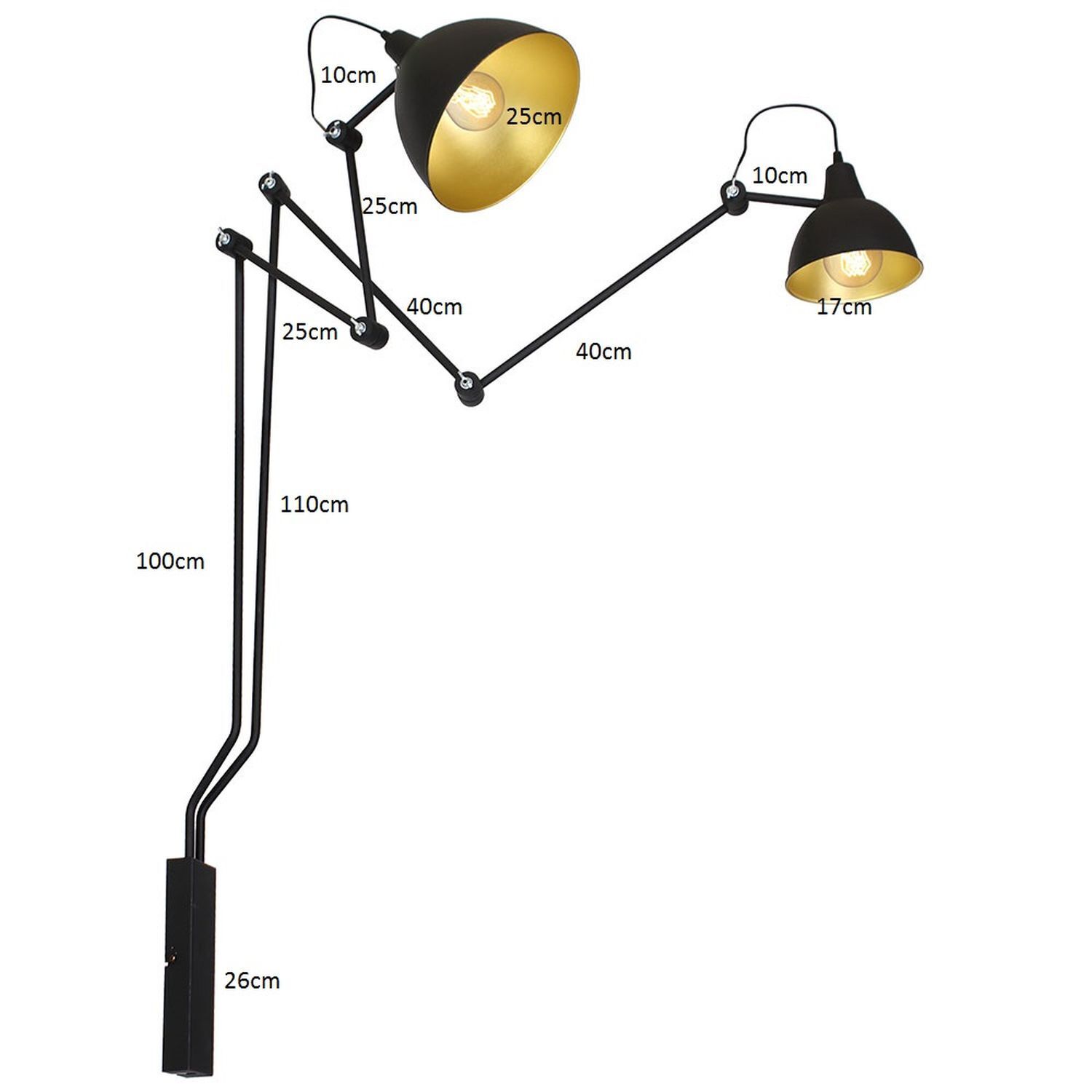Wandlampe Schwarz Gold Modern flexibel Leselampe Lampe, Beleuchtung, Lampenschirm