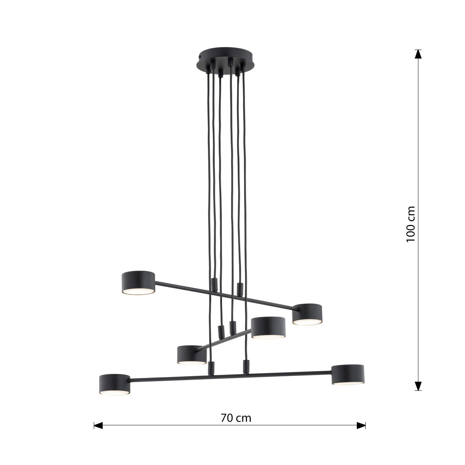 Pendelleuchte Schwarz Metall B: 70 cm verstellbar 6x GX53